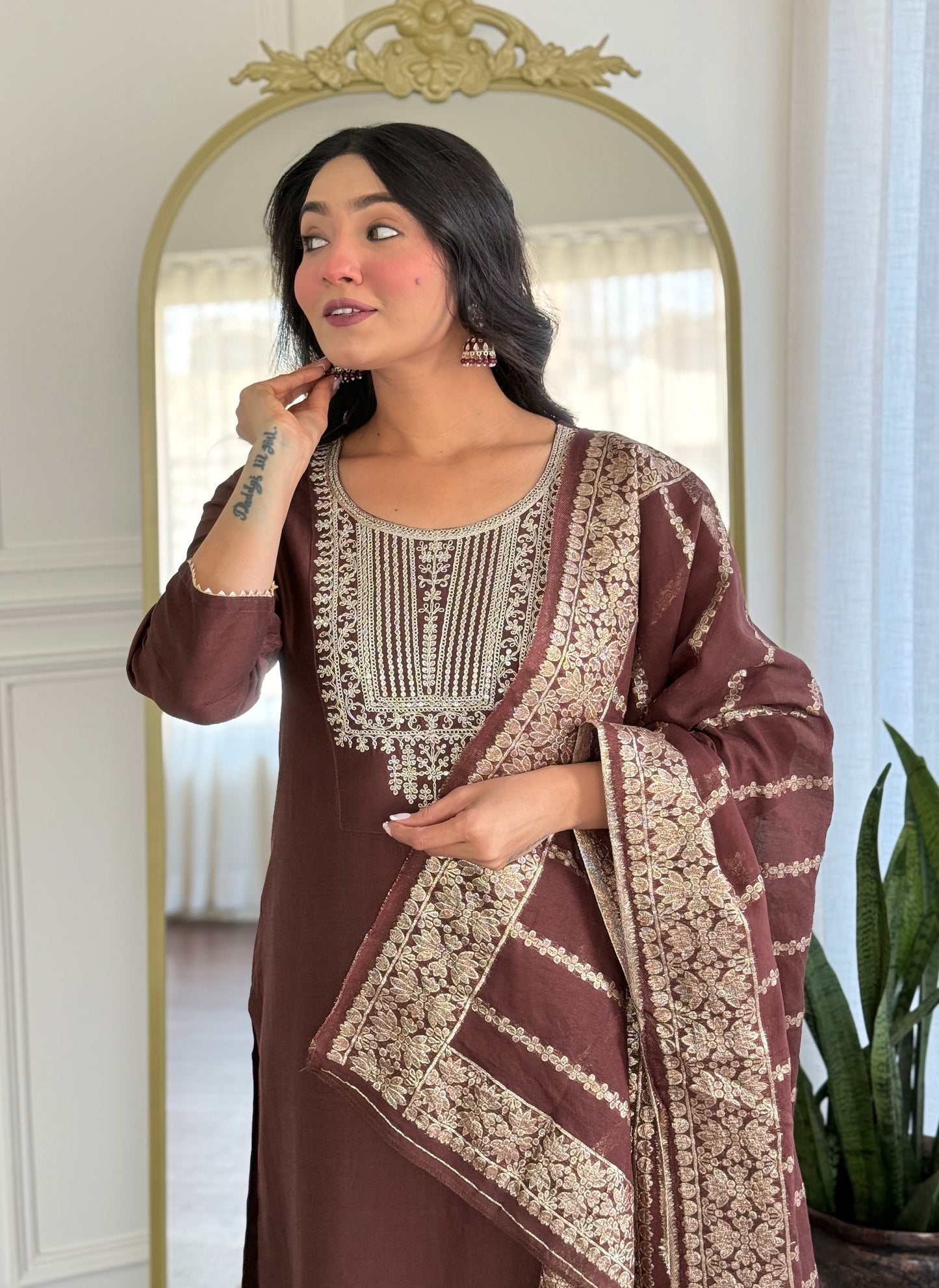 Elegant Solid Embroidered Kurta Set for Women – Festive Wear with Dupatta