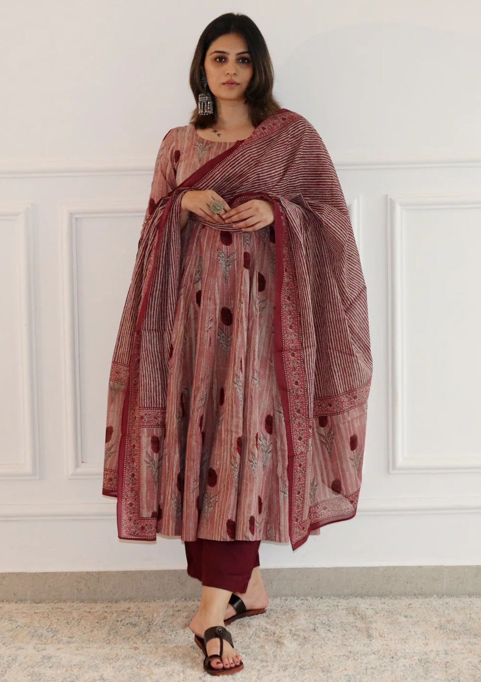 Ethnic Set Women Printed Anarkali Kurta and Pant Set with Dupatta