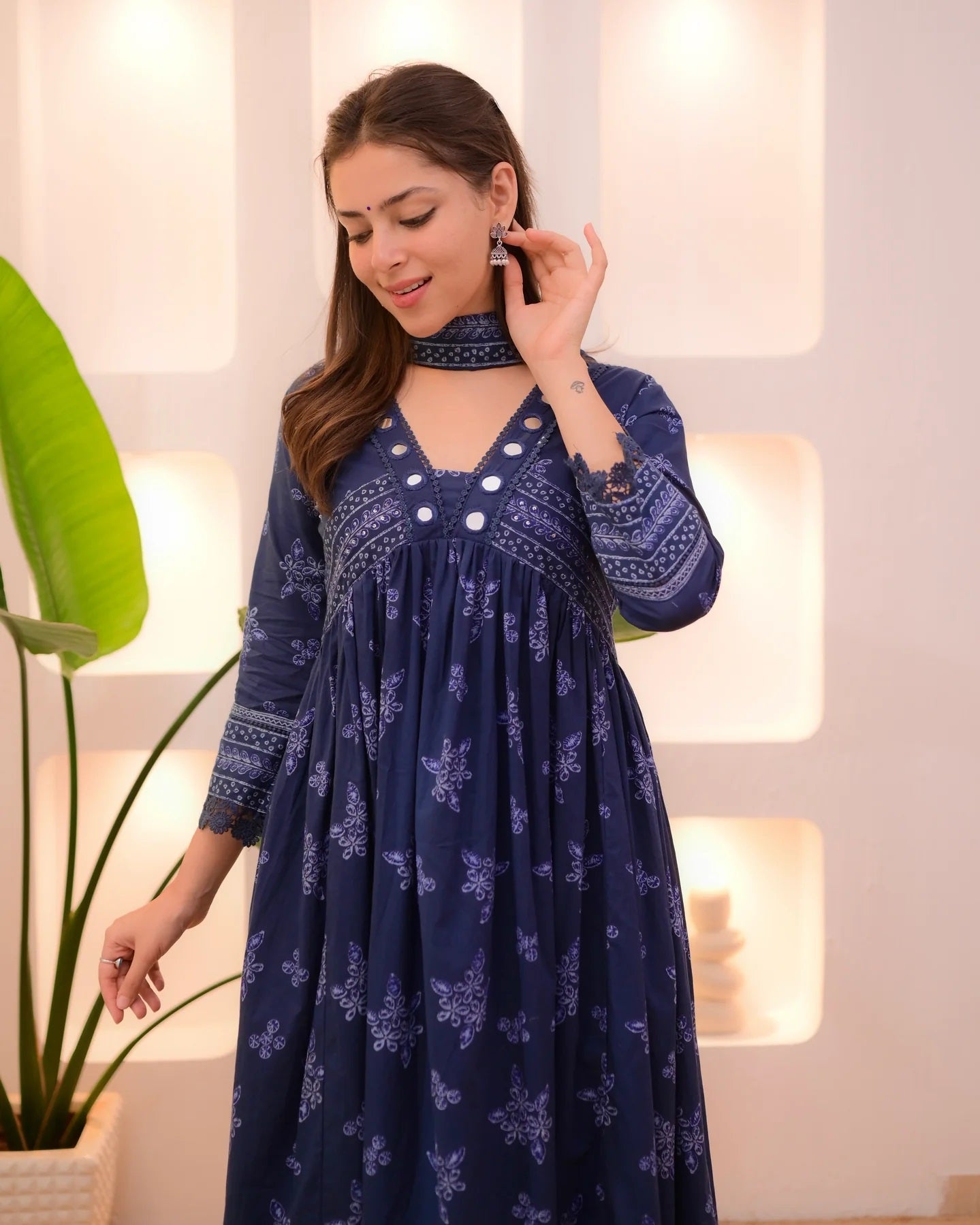 Ethnic Set Women Printed Anarkali Kurta and Pant with Dupatta
