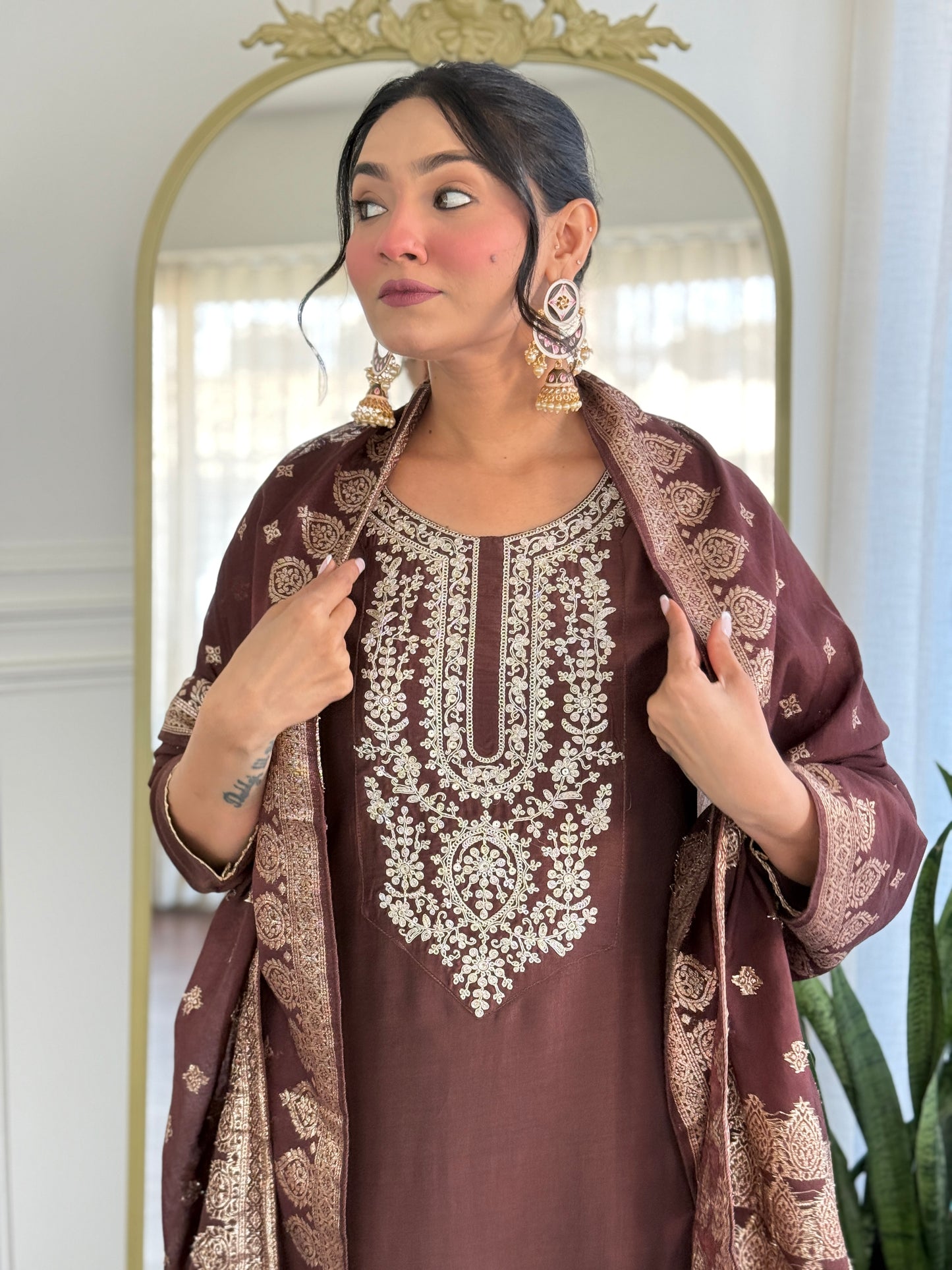 Elegant Solid Embroidered Kurta Set for Women – Festive Wear with Dupatta