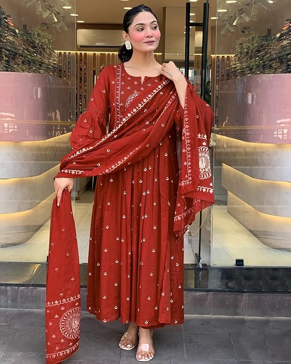Ethnic Set Women Embroidery Anarkali Kurta and Pant with Dupatta