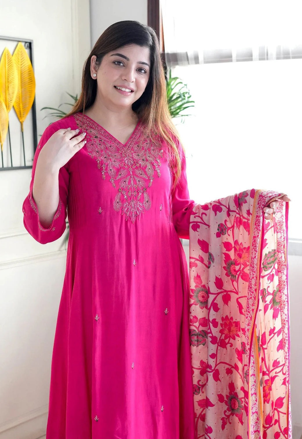 Ethnic Set Women Embroidery Anarkali Kurta and Pant with Dupatta