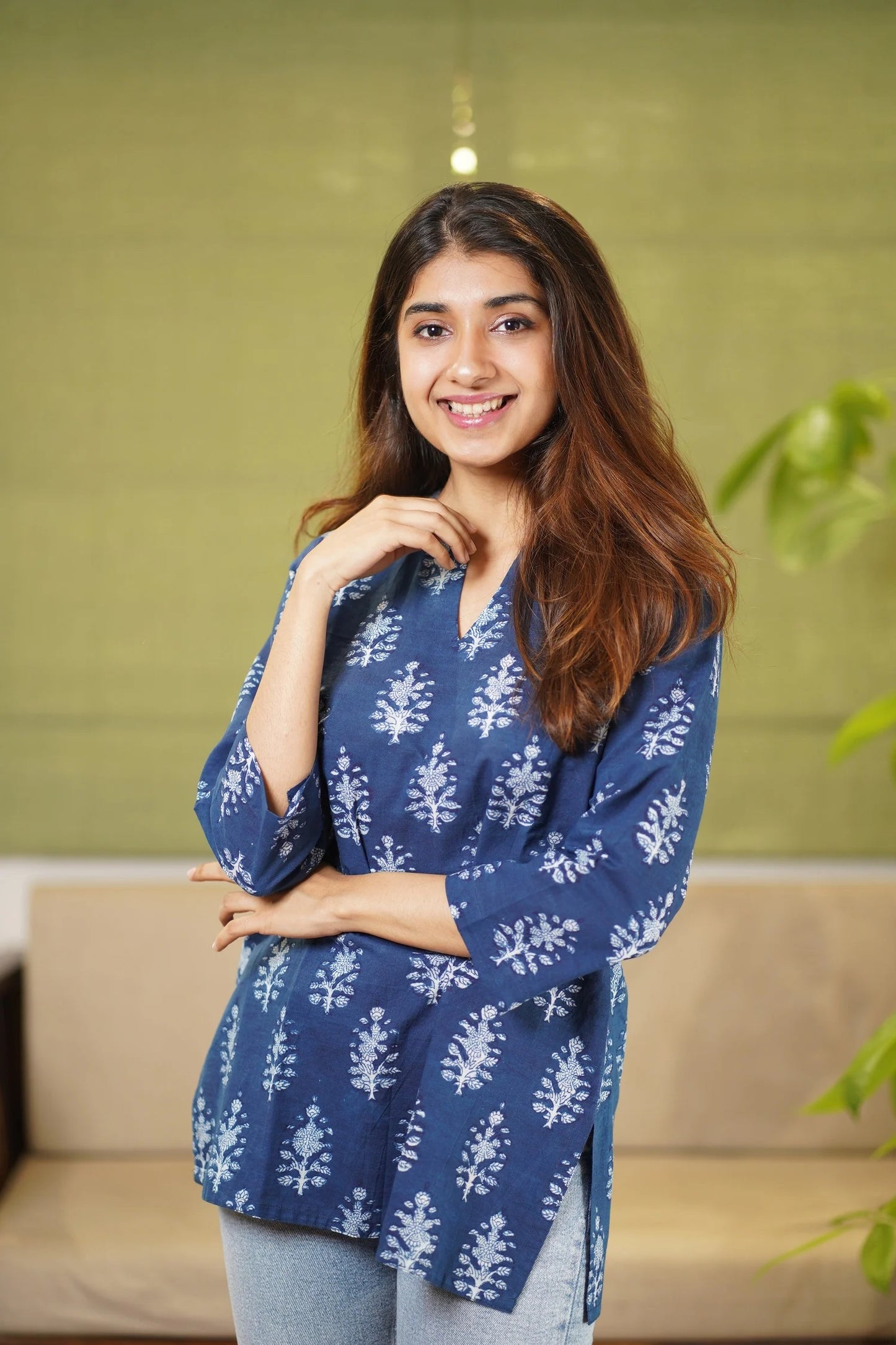 Ethnic Set Women Printed Straight Blue Kurta