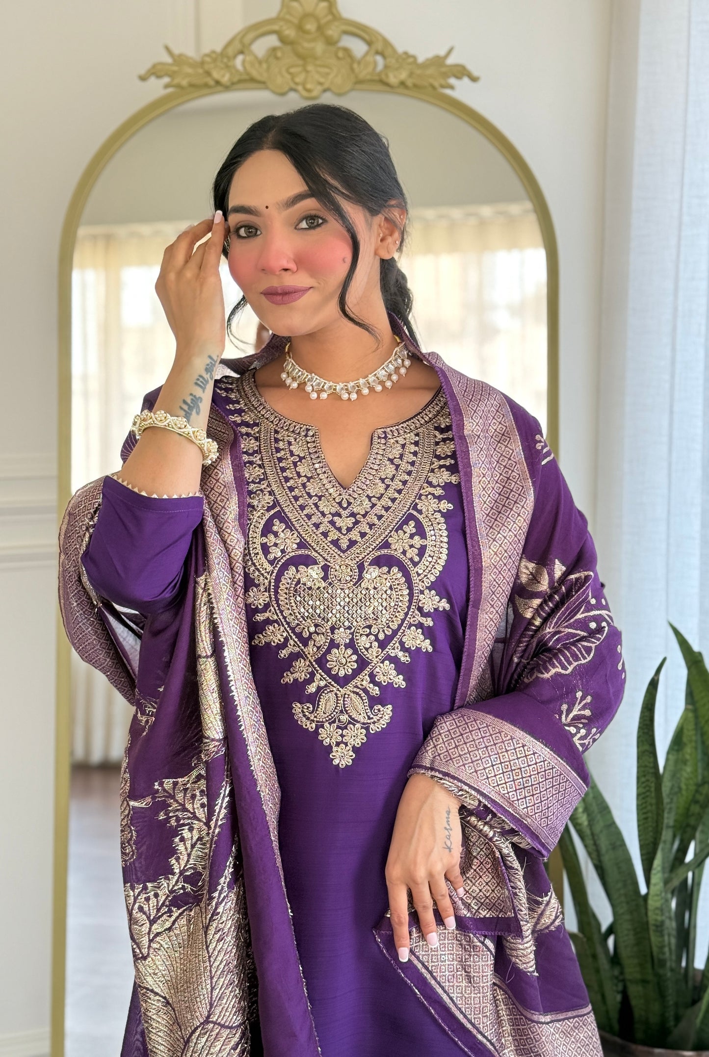 Elegant Solid Embroidered Kurta Set for Women – Festive Wear with Dupatta