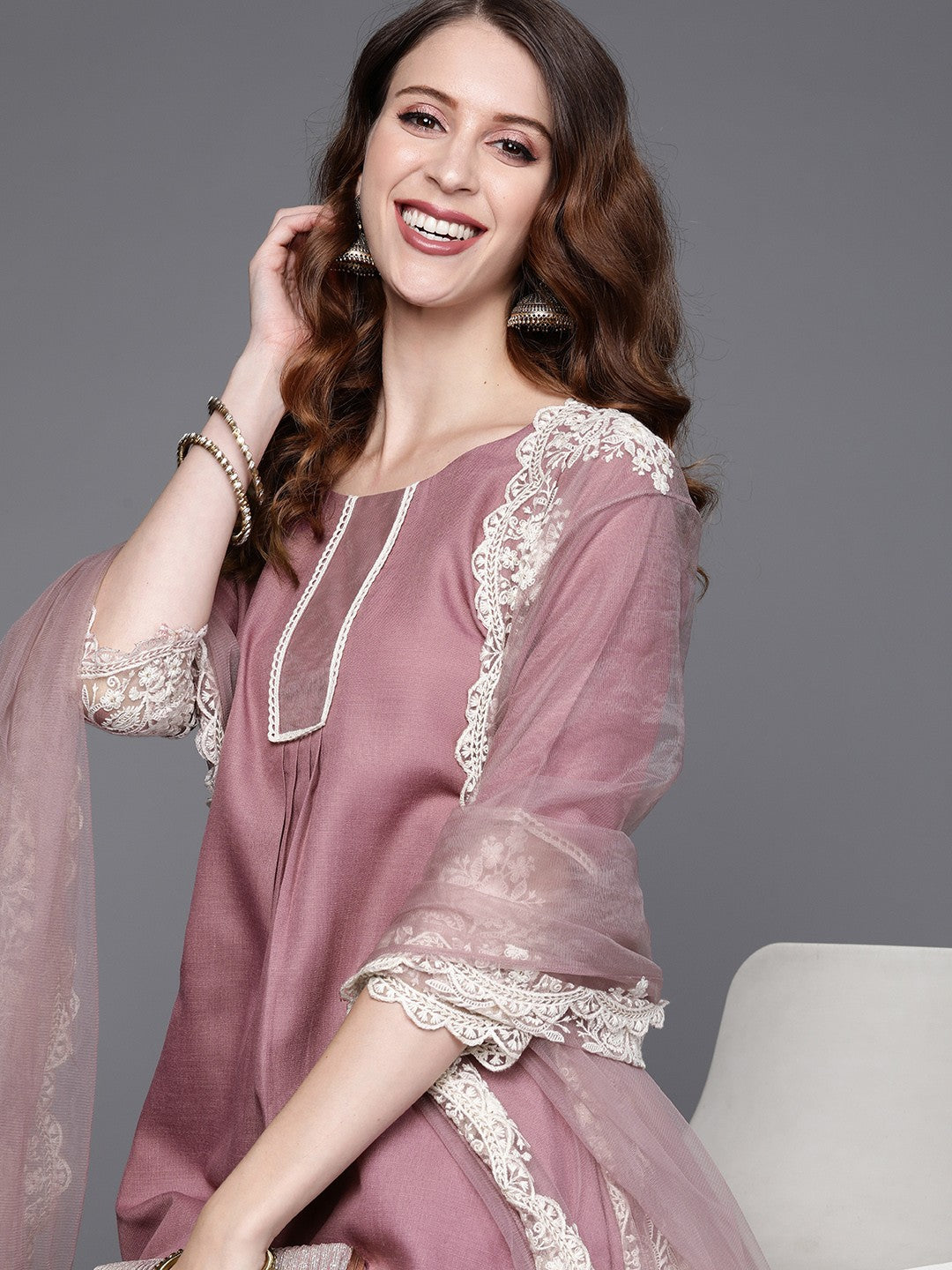 Ethnic Set Women Printed A-Line Kurta And Pant Set With Dupatta