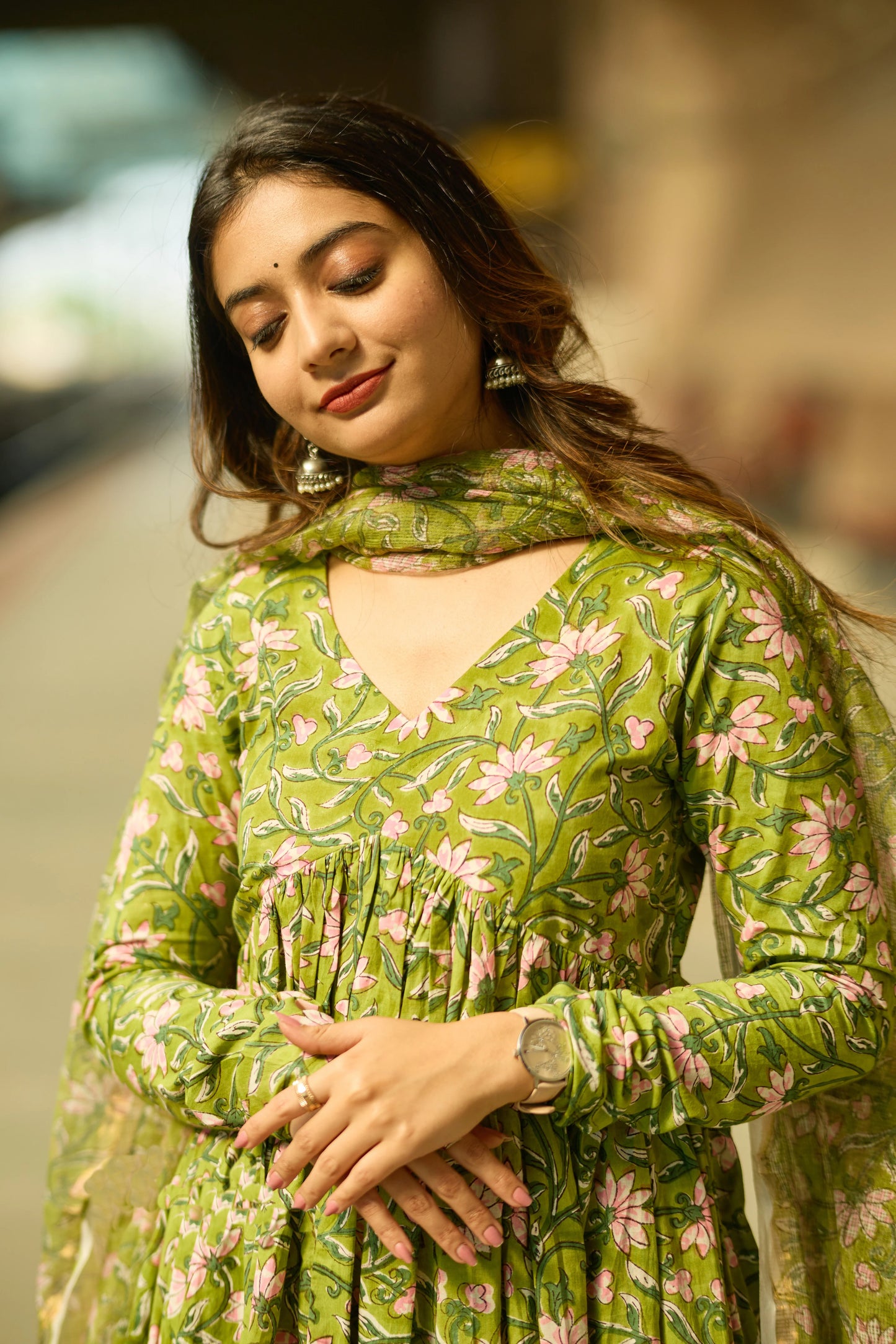 Ethnic Set Women Printed Anarkali Kurta and Pant with Dupatta