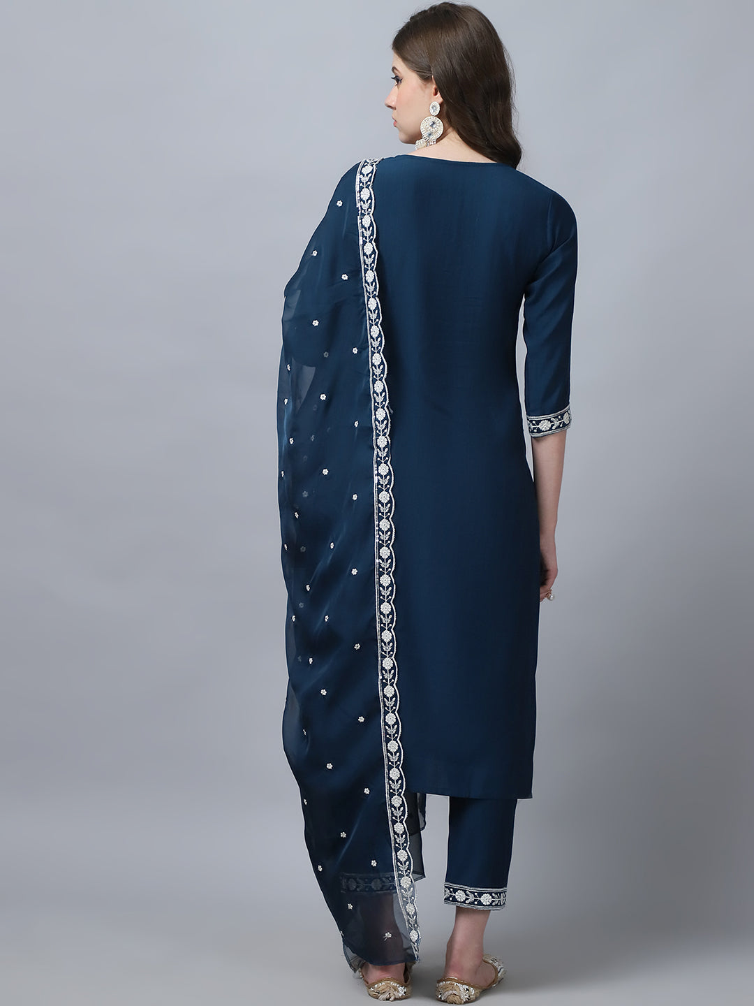 Ethnic Set Women Embroidery Straight Kurta and Pant set with Dupatta - Ethnic Set