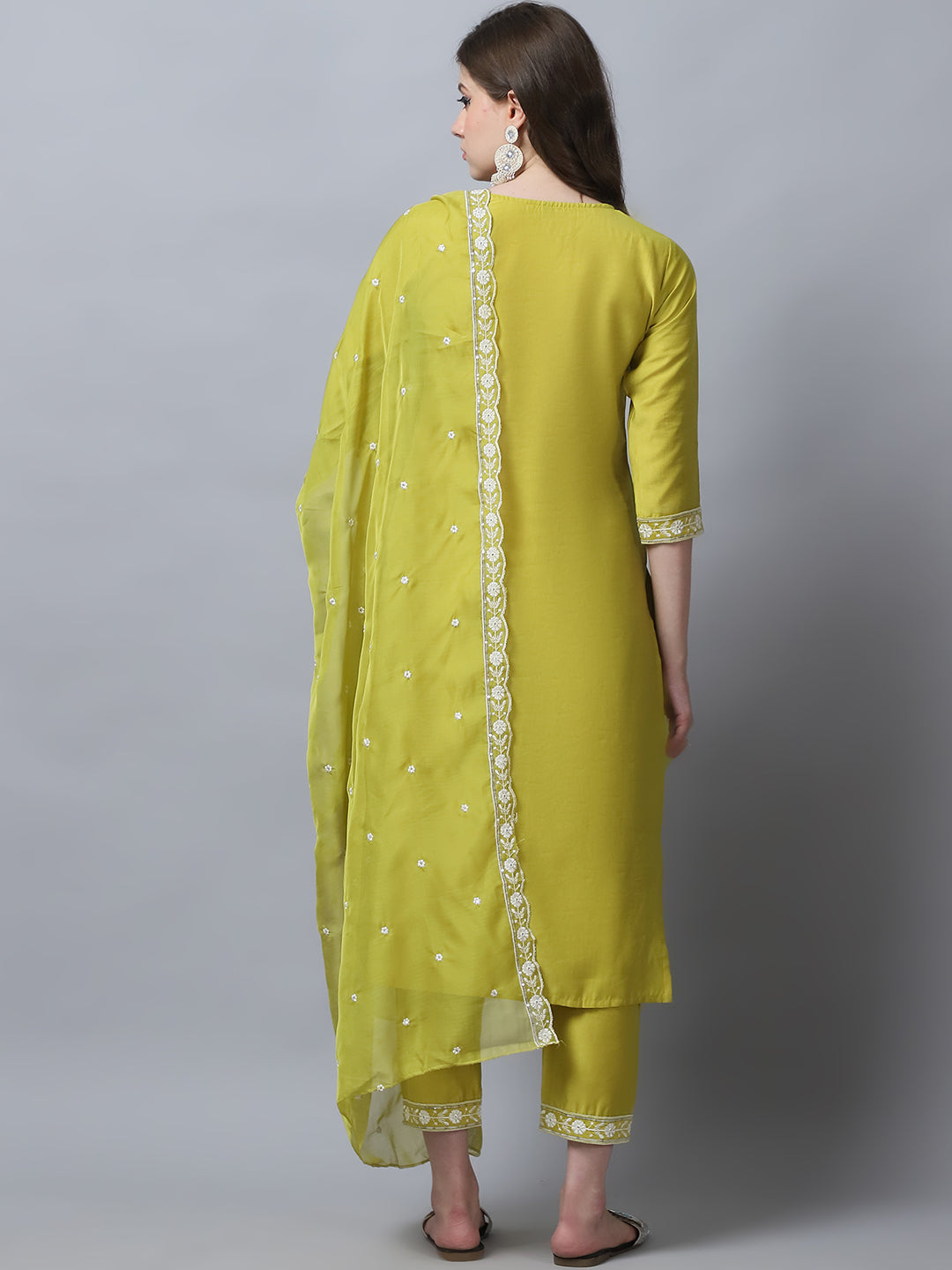 Ethnic Set Women Embroidery Straight Kurta and Pant set with Dupatta - Ethnic Set