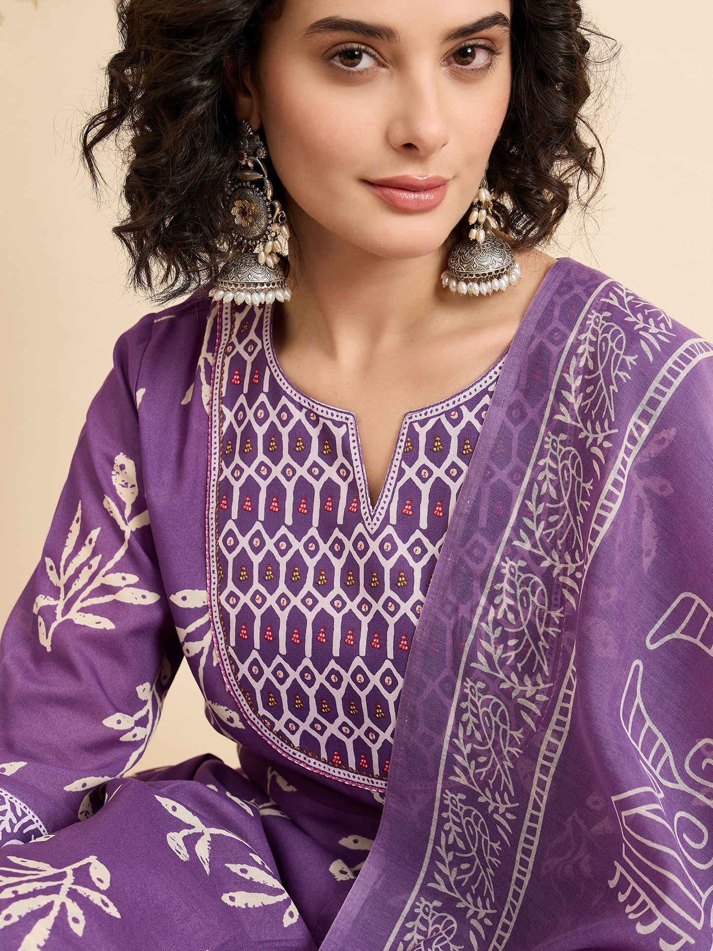 Ethnic Set Women Printed Anarkali Kurta And Pant Set With Dupatta