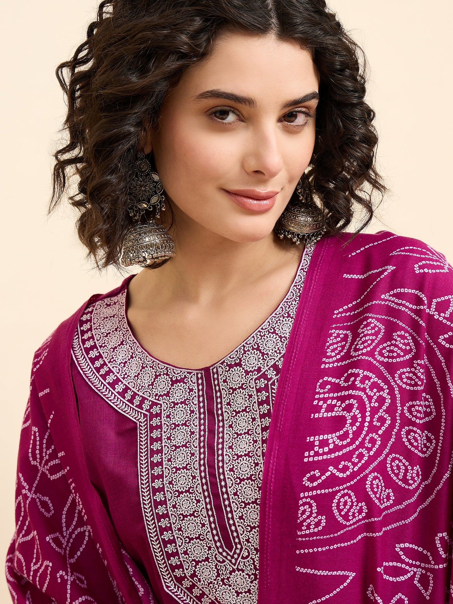 Ethnic Set Women Embroidered Pink Kurta And Pant Set With Dupatta
