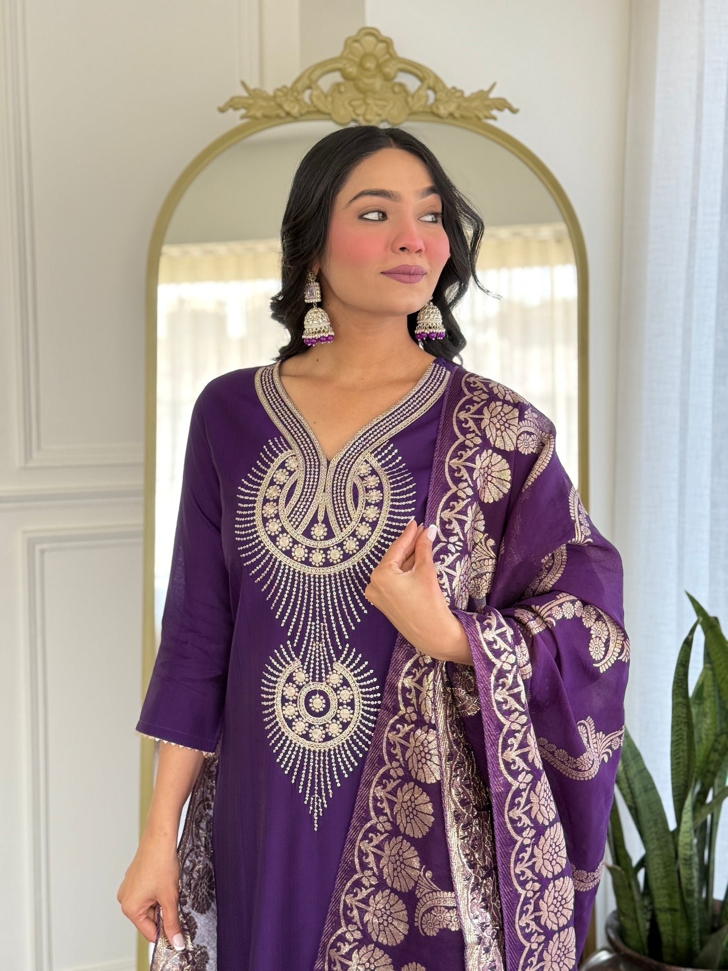 Elegant Solid Embroidered Kurta Set for Women – Festive Wear with Dupatta