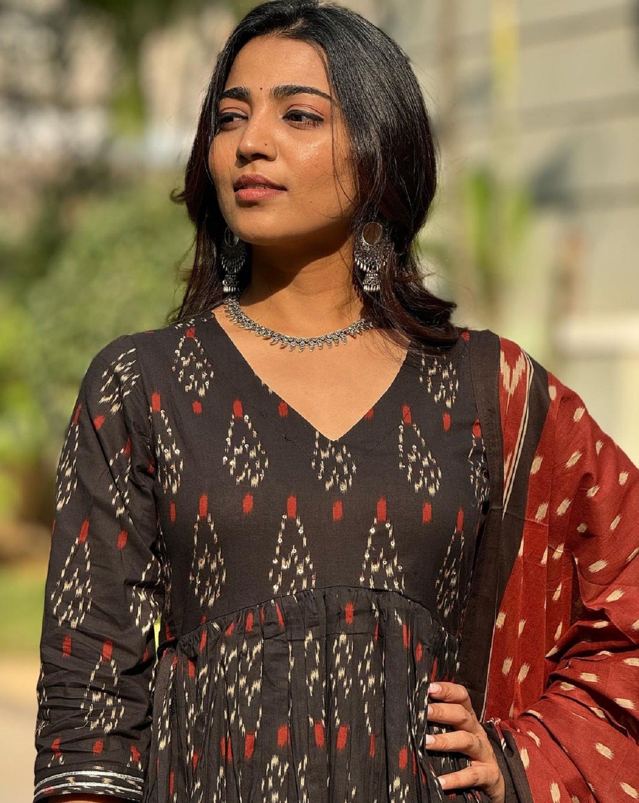 Ethnic Set Women Floral Anarkali Printed Black Kurta and Pant Set With Dupatta