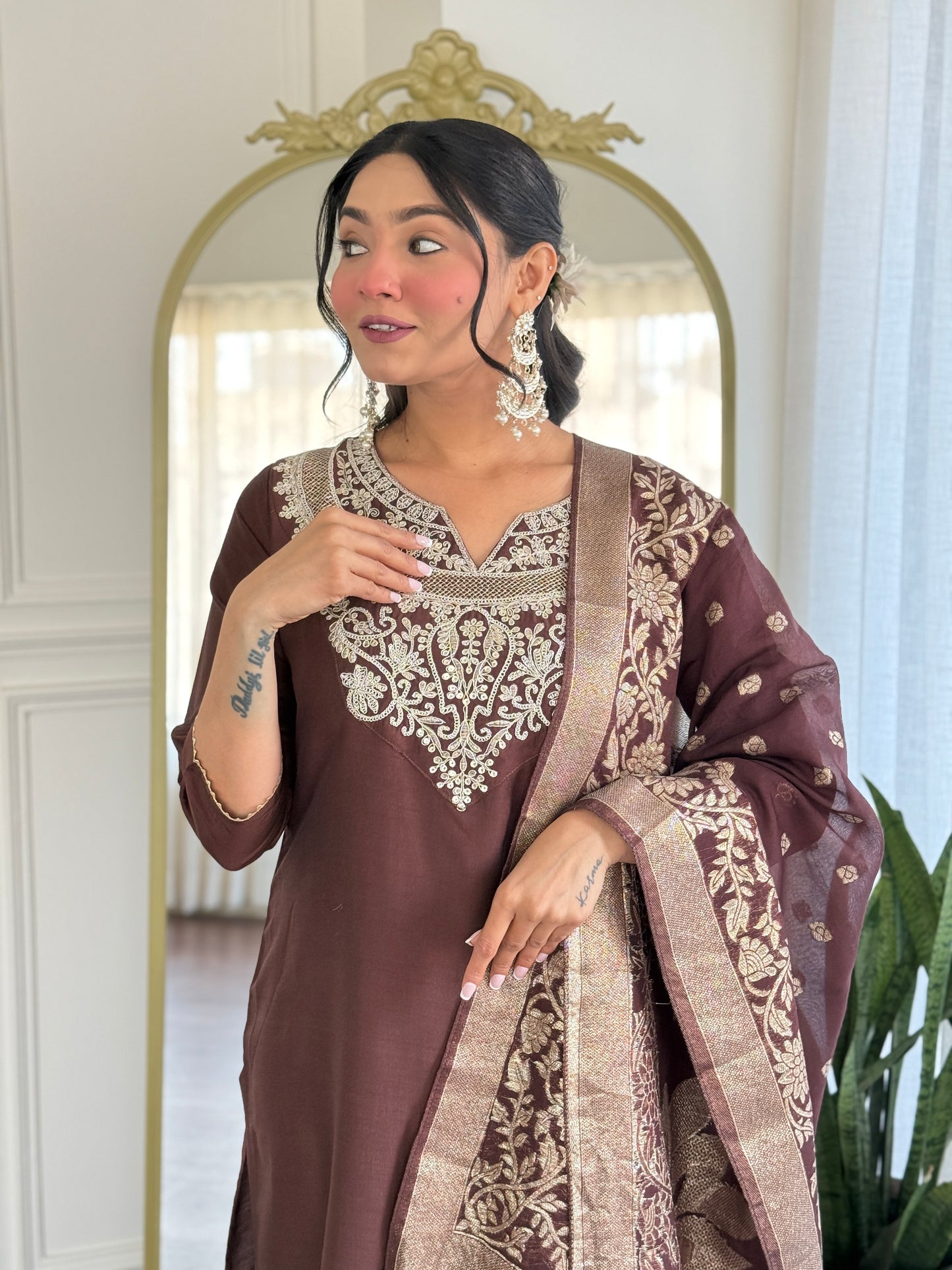 Elegant Solid Embroidered Kurta Set for Women – Festive Wear with Dupatta