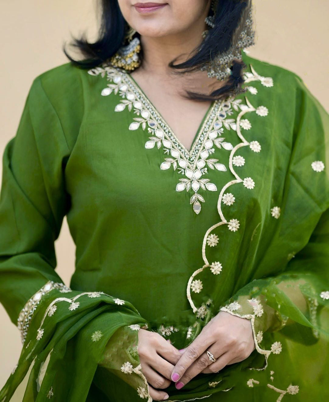 Ethnic Set Women Embroidered Straight Kurta And Pant Set With Dupatta