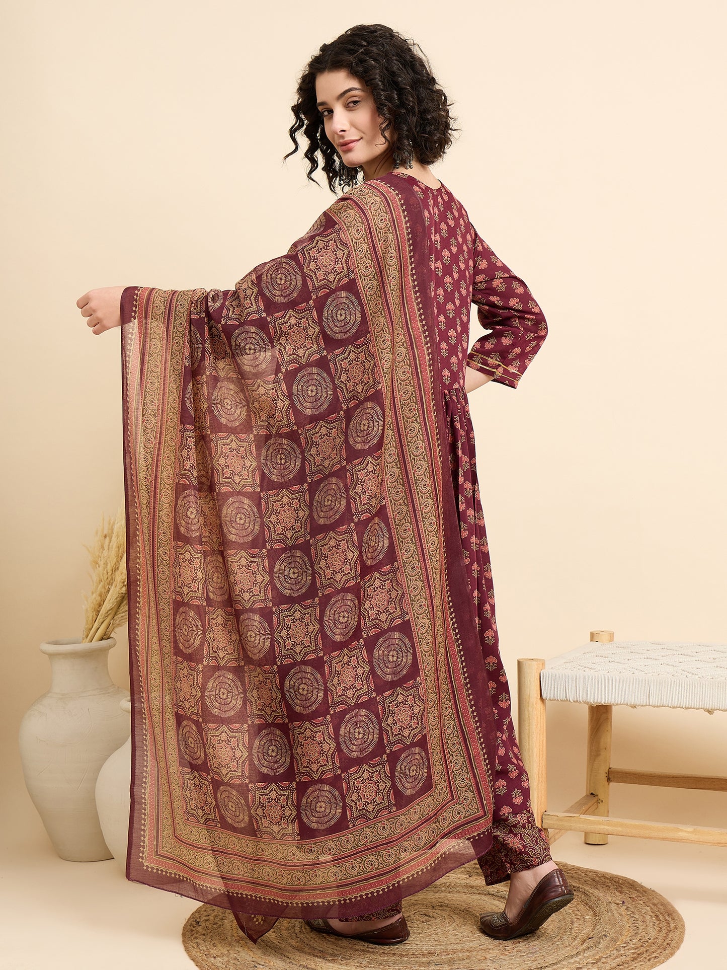 Ethnic Set Women Printed A-Line Kurta And Pant Set With Dupatta