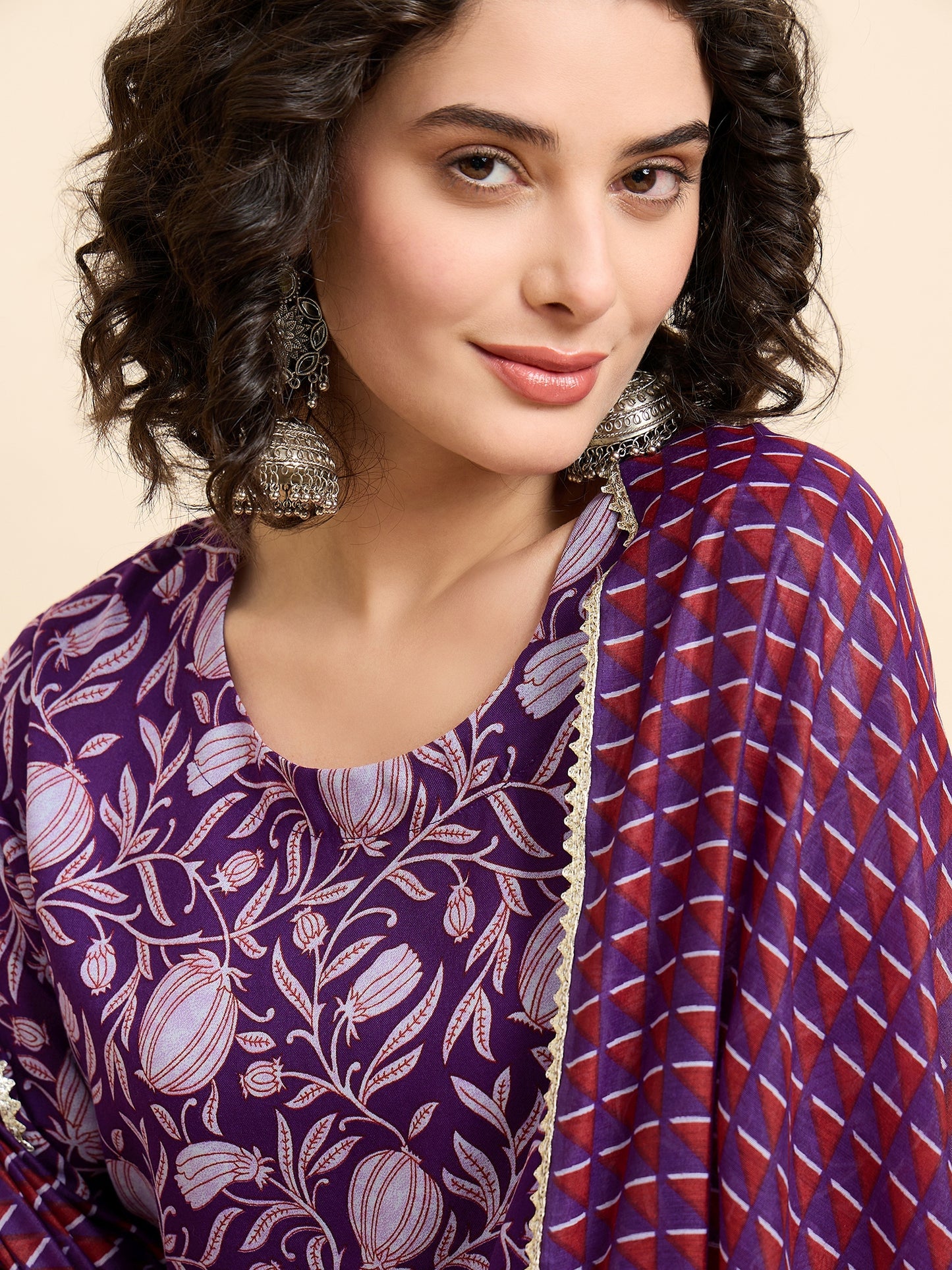 Ethnic Set Women Printed Anarkali Kurta And Pant Set With Dupatta