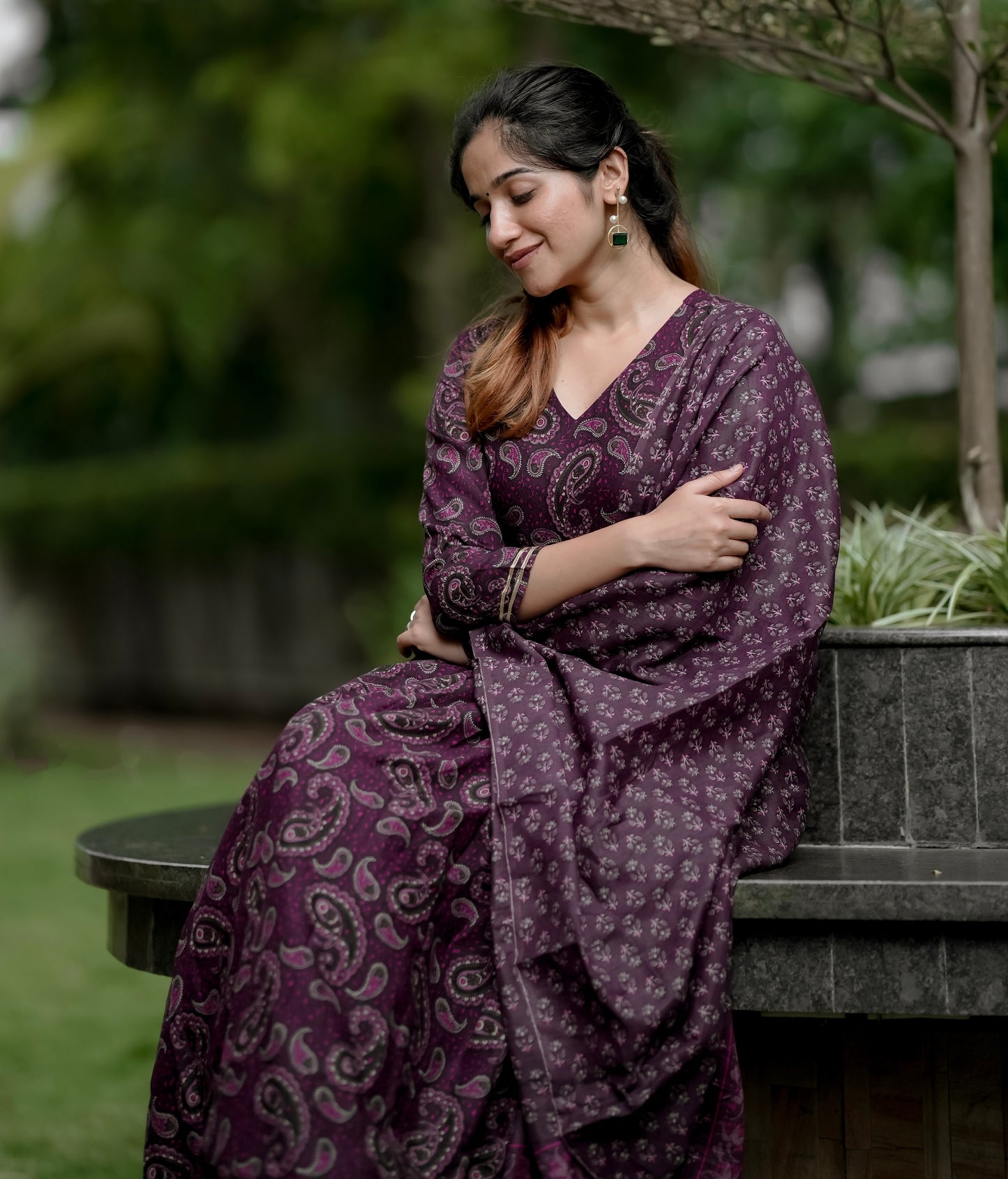 Ethnic Set Women Anarkali Printed Kurta and Pant Set With Dupatta