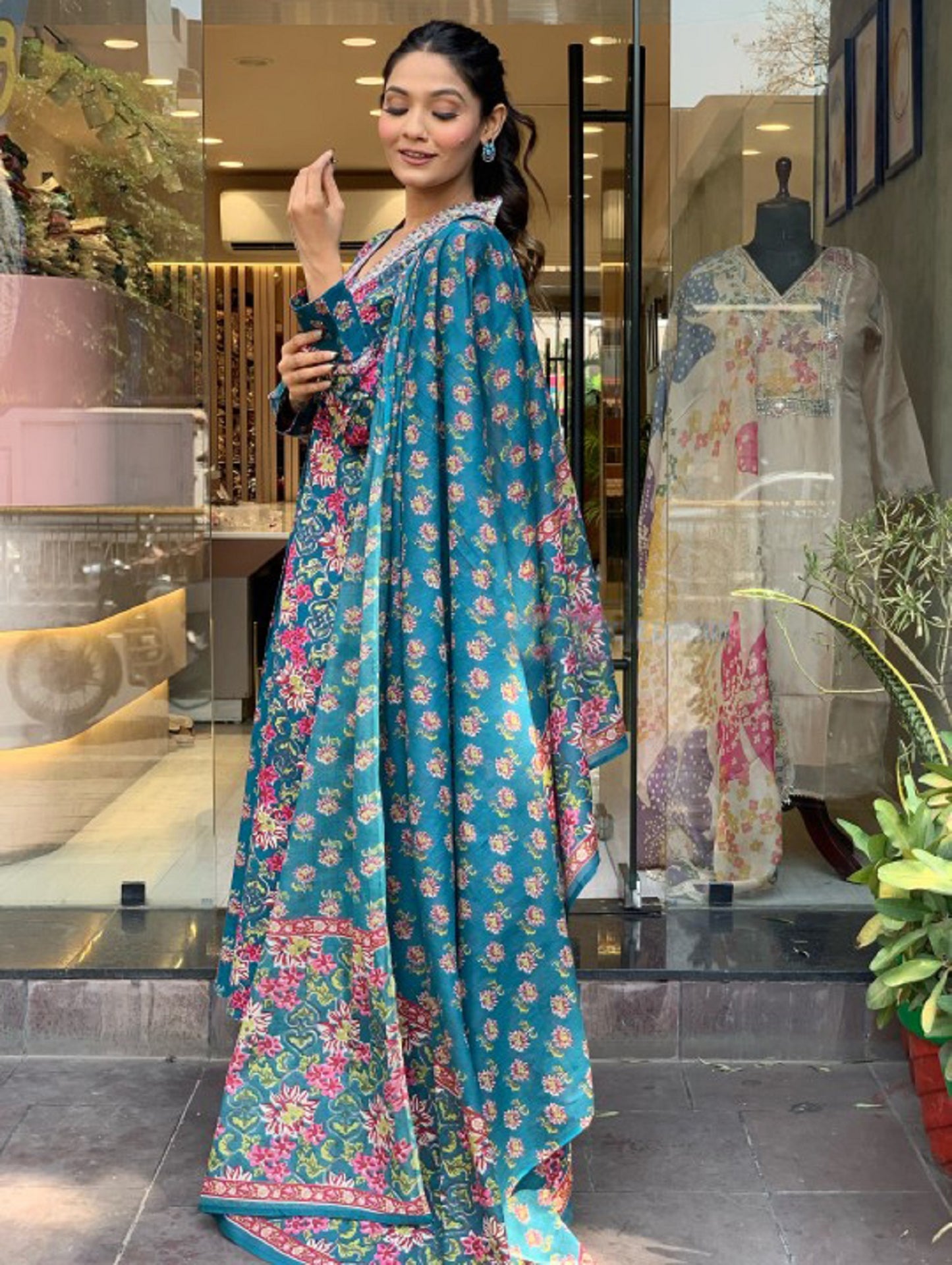 Ethnic Set Women Printed A-Line Kurta and Pant set with Dupatta
