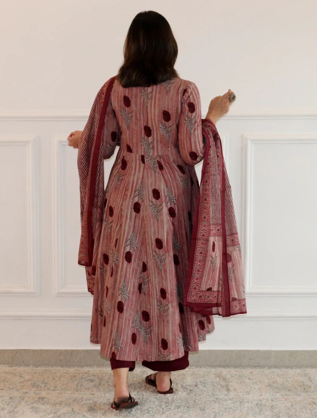 Ethnic Set Women Printed Anarkali Kurta and Pant Set with Dupatta