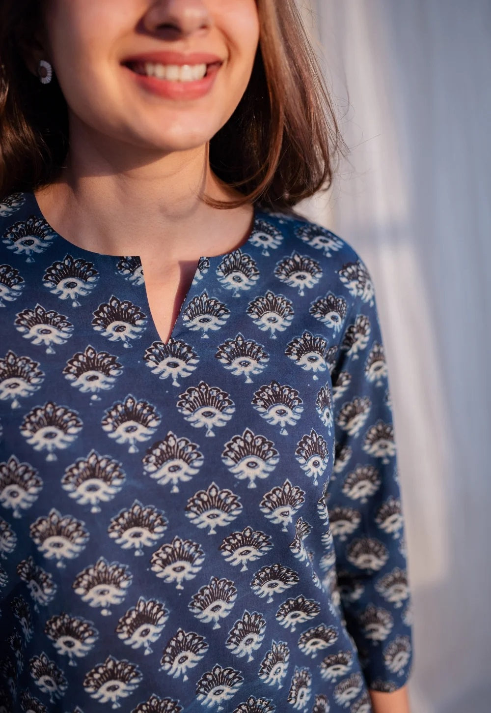 Ethnic Set Women Printed Straight Blue Short Kurta
