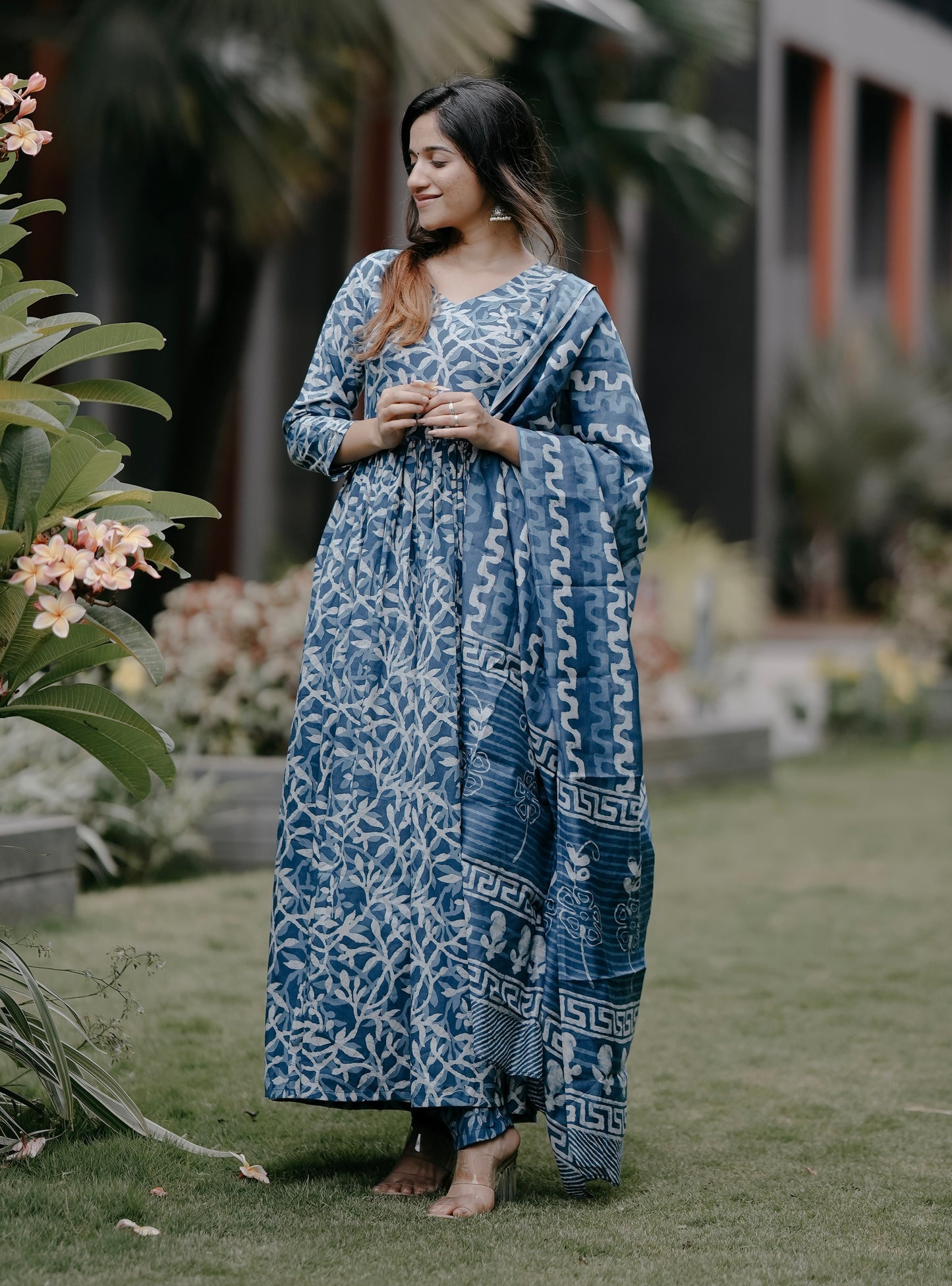 Ethnic Set Women Printed Anarkali Kurta and Pant Set With Dupatta