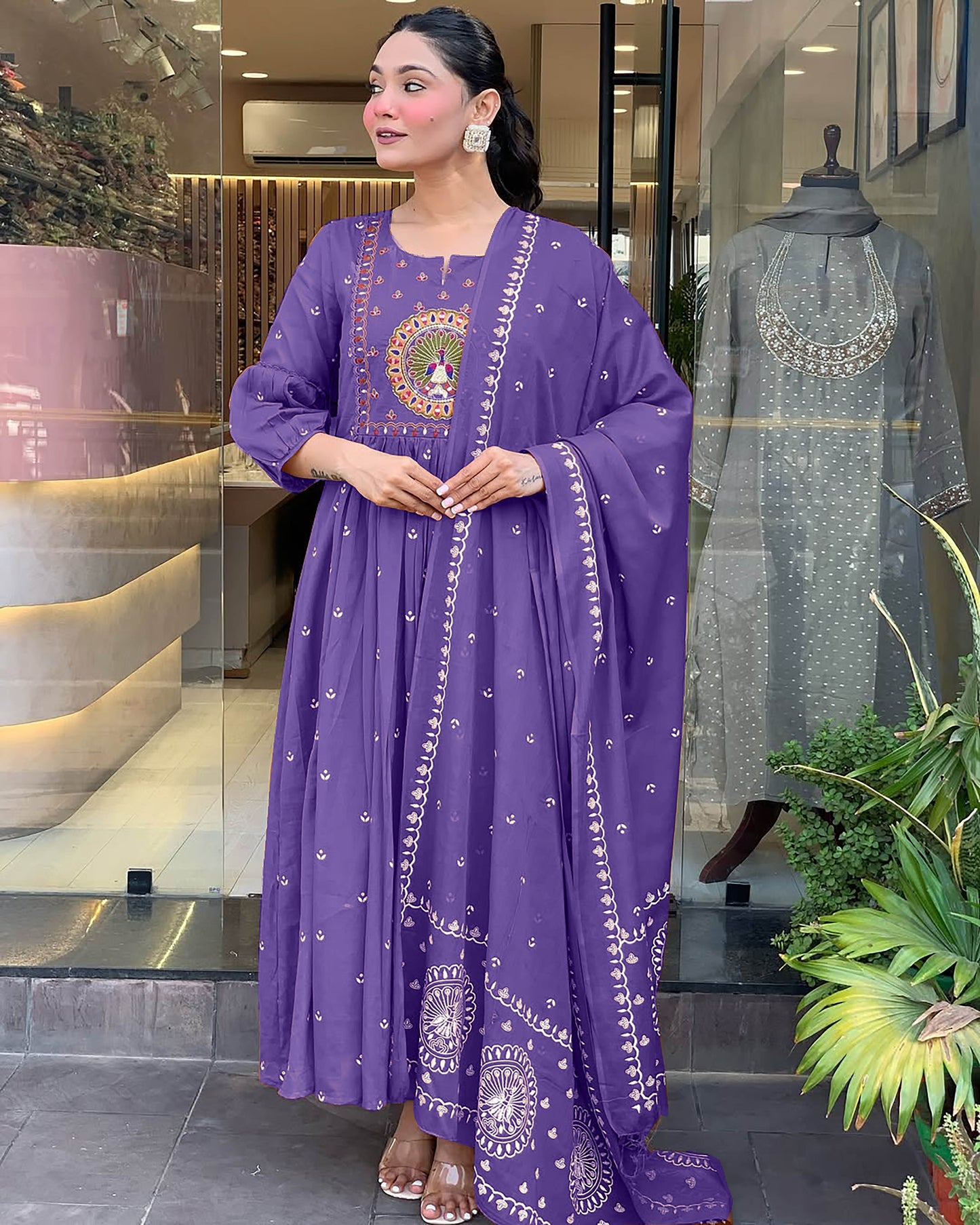 Ethnic Set Women Embroidery Anarkali Kurta and Pant with Dupatta