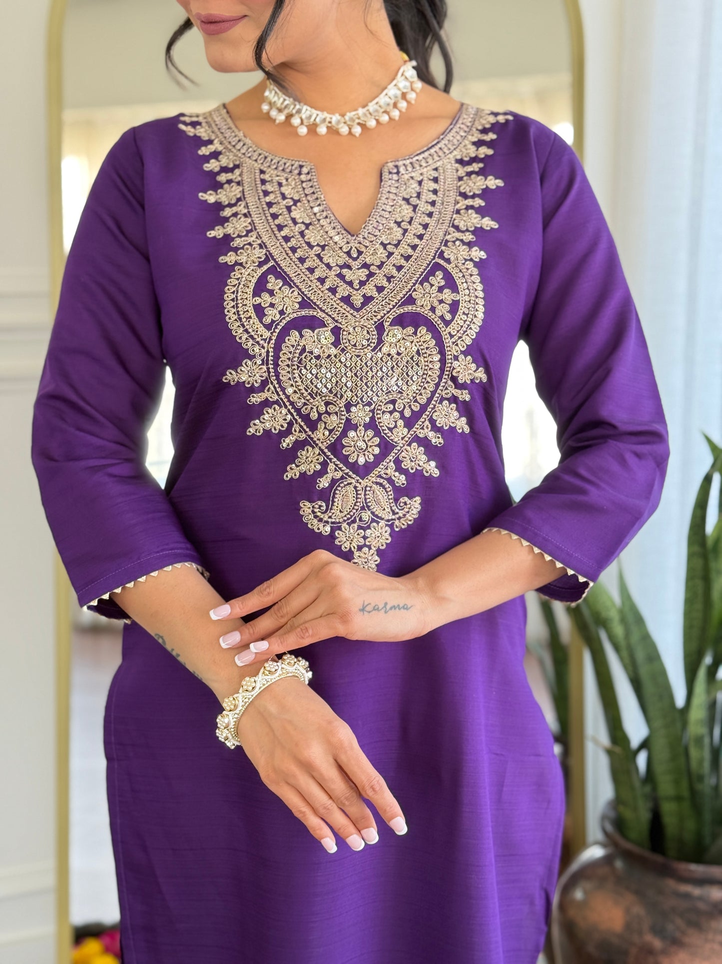 Elegant Solid Embroidered Kurta Set for Women – Festive Wear with Dupatta