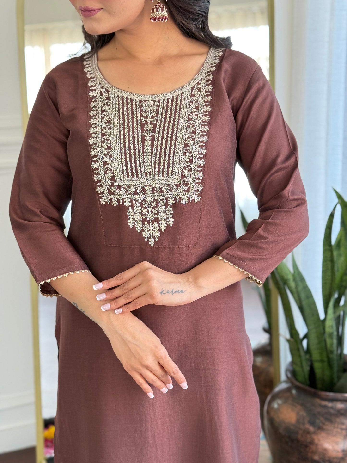 Elegant Solid Embroidered Kurta Set for Women – Festive Wear with Dupatta