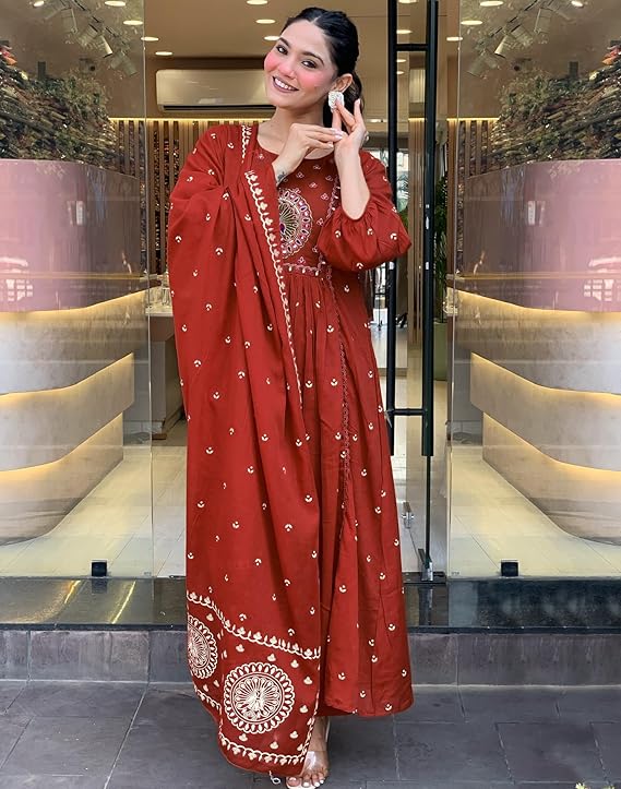Ethnic Set Women Embroidery Anarkali Kurta and Pant with Dupatta
