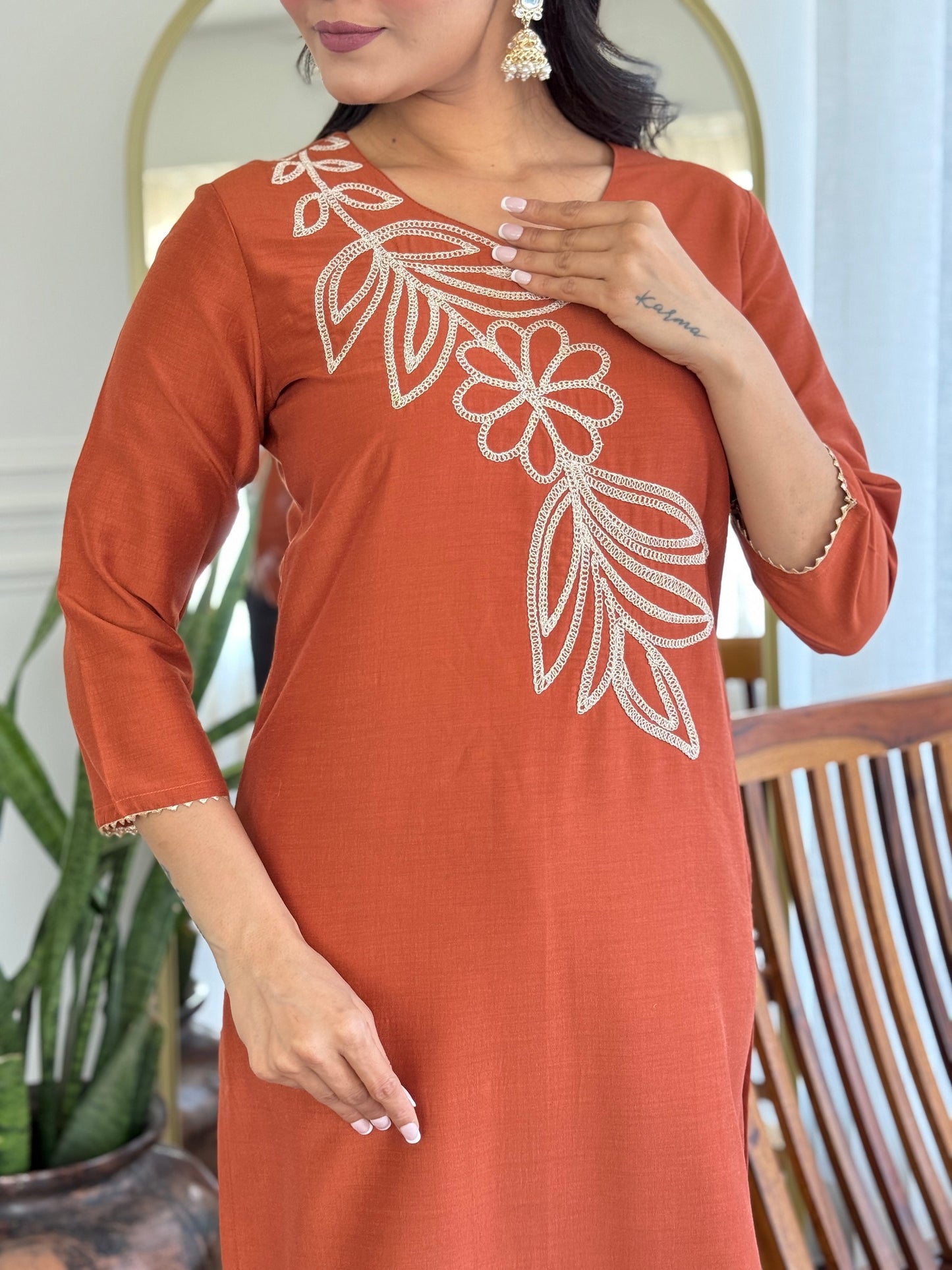 Ethnic Set Women Silk Embroidery Straight Kurta and Pant Set with dupatta