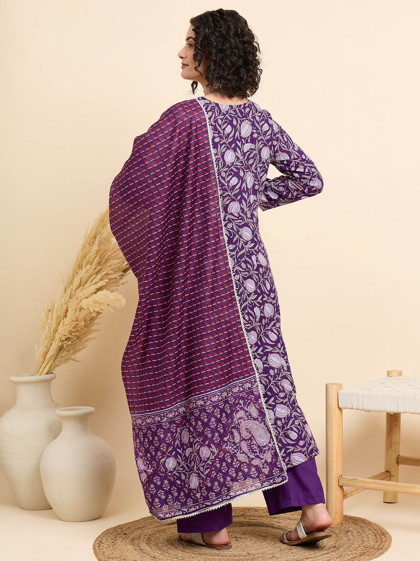 Ethnic Set Women Printed Anarkali Kurta And Pant Set With Dupatta
