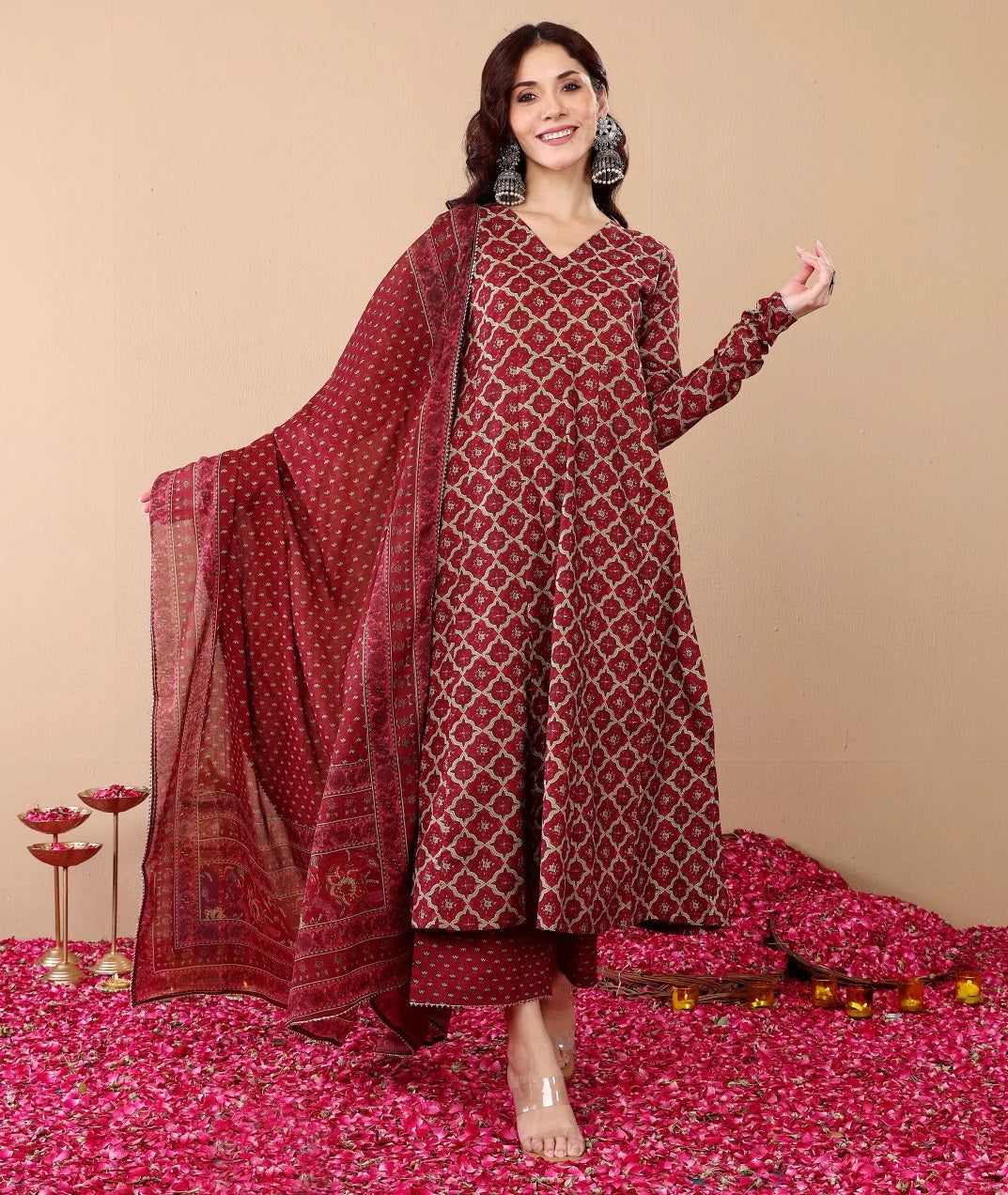 Ethnic Set Women Printed A-Line Kurta and Pant Set With Dupatta