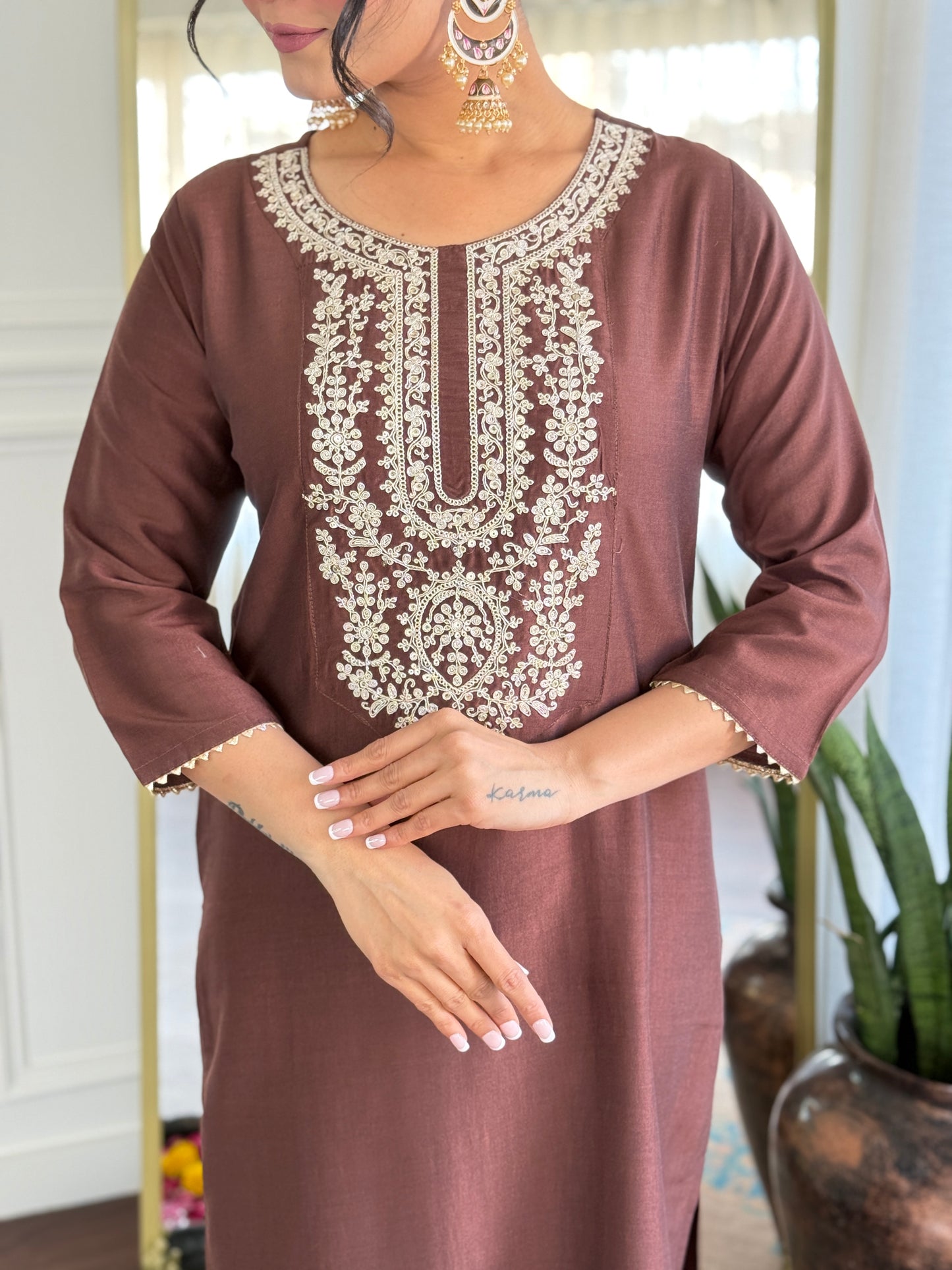 Elegant Solid Embroidered Kurta Set for Women – Festive Wear with Dupatta
