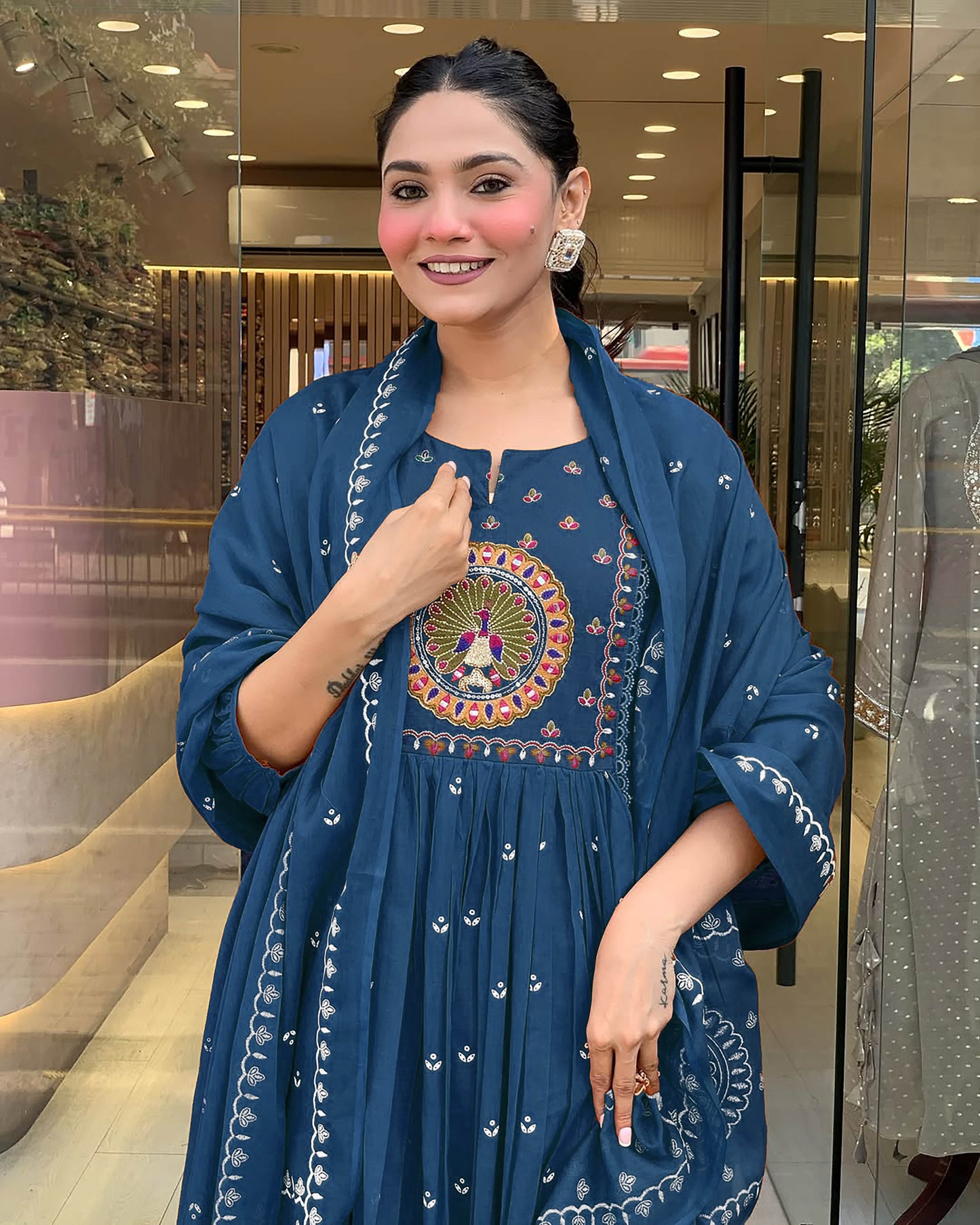Ethnic Set Women Embroidery Anarkali Kurta and Pant with Dupatta