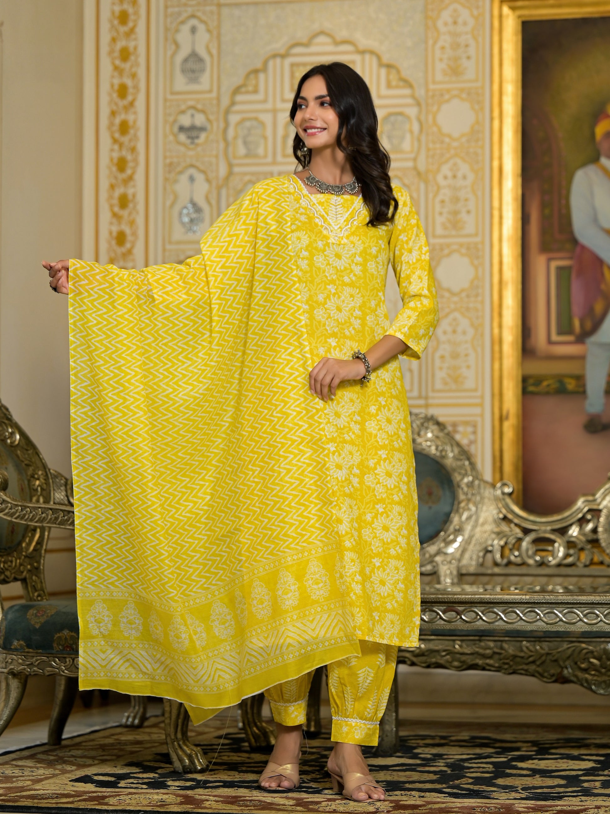 Ethnic Set Women Embroidery A-Line Kurta and Pant set with Dupatta - Ethnic Set