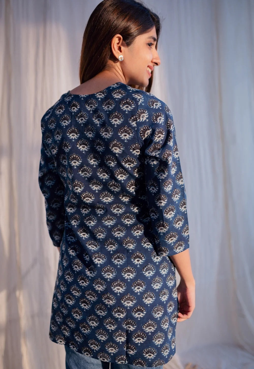 Ethnic Set Women Printed Straight Blue Short Kurta