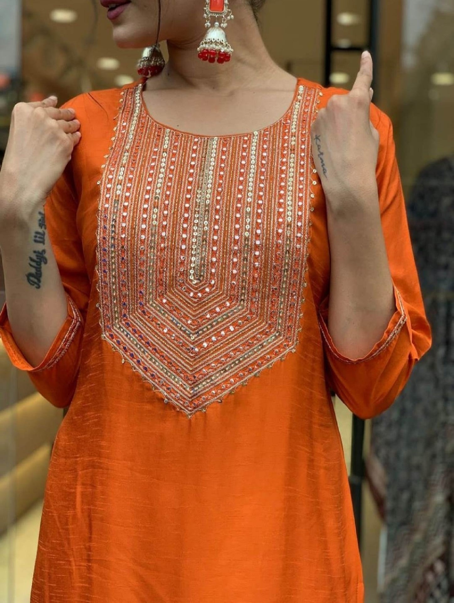 Ethnic Set Women Embroidered Straight Kurta And Pant Set With Dupatta