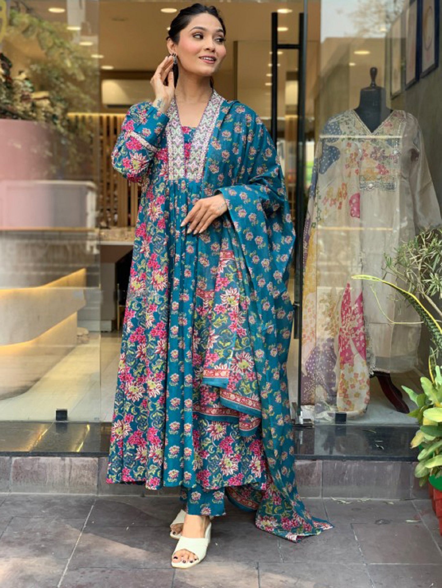 Ethnic Set Women Printed A-Line Kurta and Pant set with Dupatta