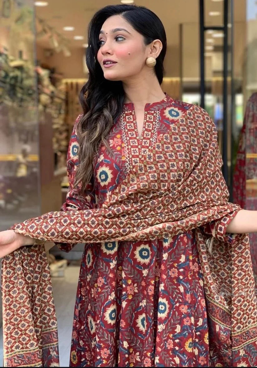 Ethnic Set Women Printed A-Line Kurta and Pant Set With Dupatta