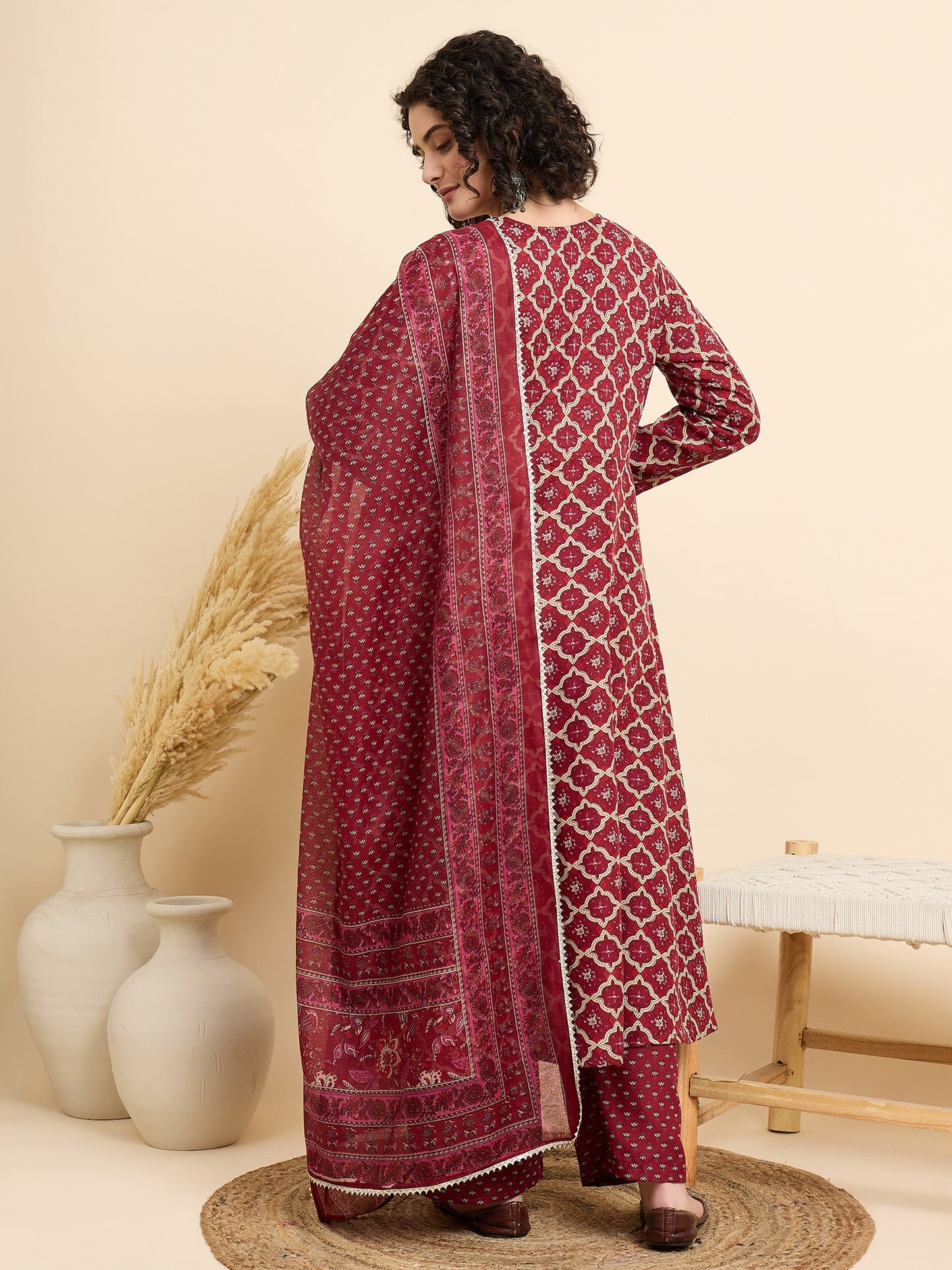 Ethnic Set Women Printed A-Line Kurta And Pant Set With Dupatta