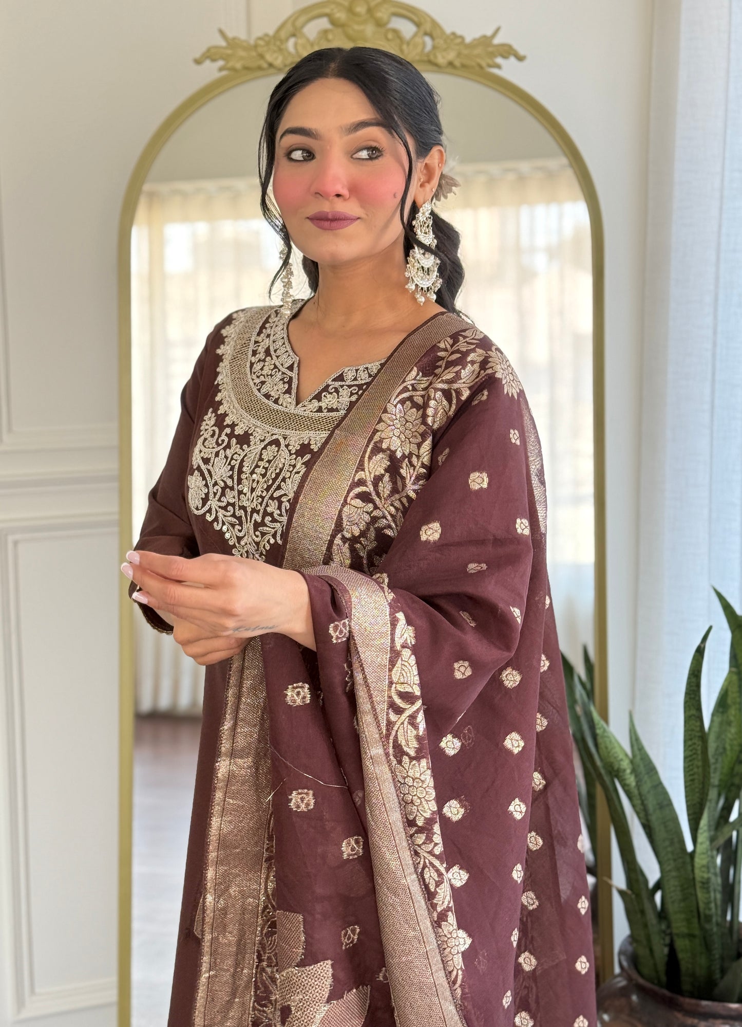 Elegant Solid Embroidered Kurta Set for Women – Festive Wear with Dupatta