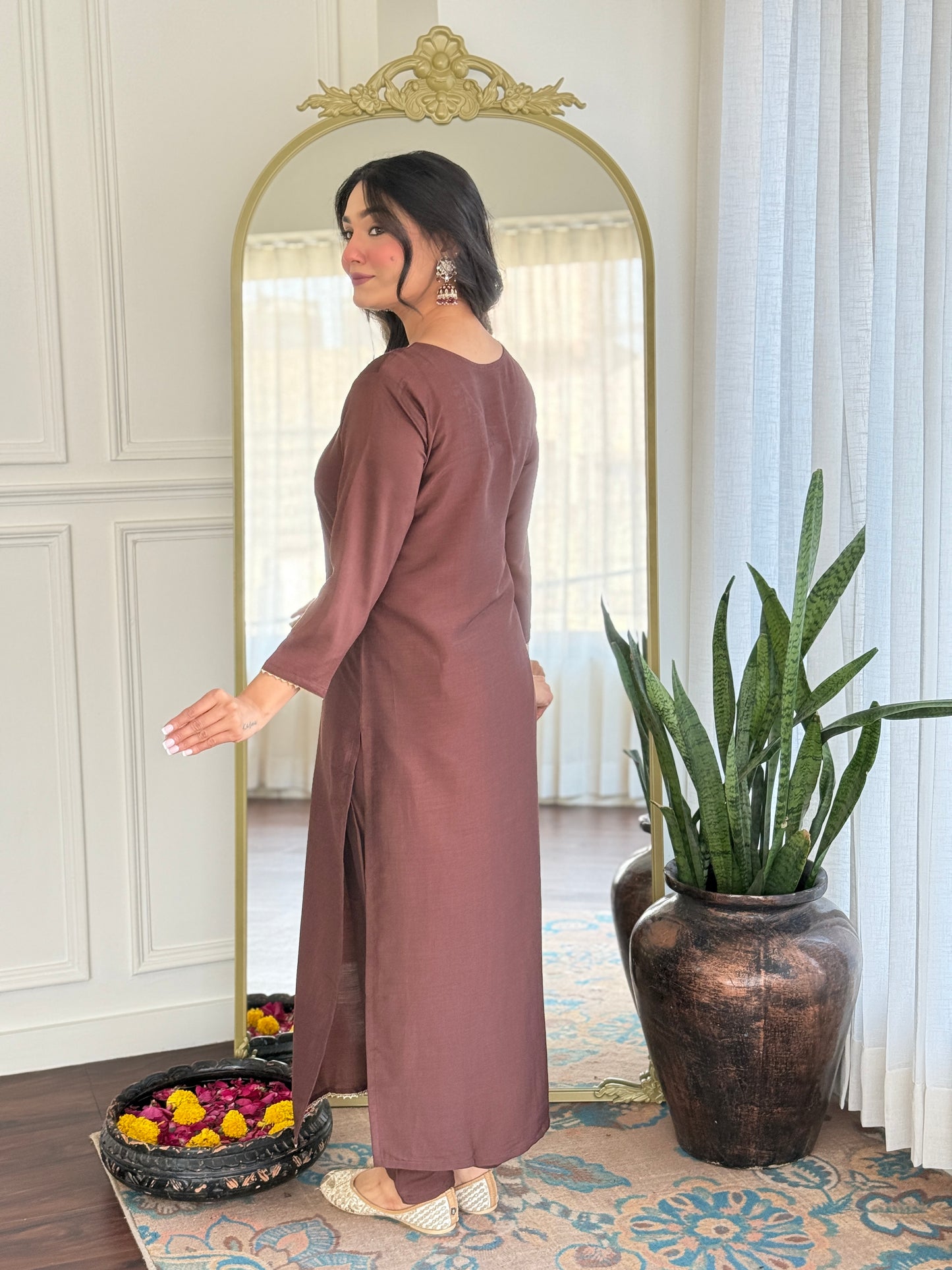 Elegant Solid Embroidered Kurta Set for Women – Festive Wear with Dupatta
