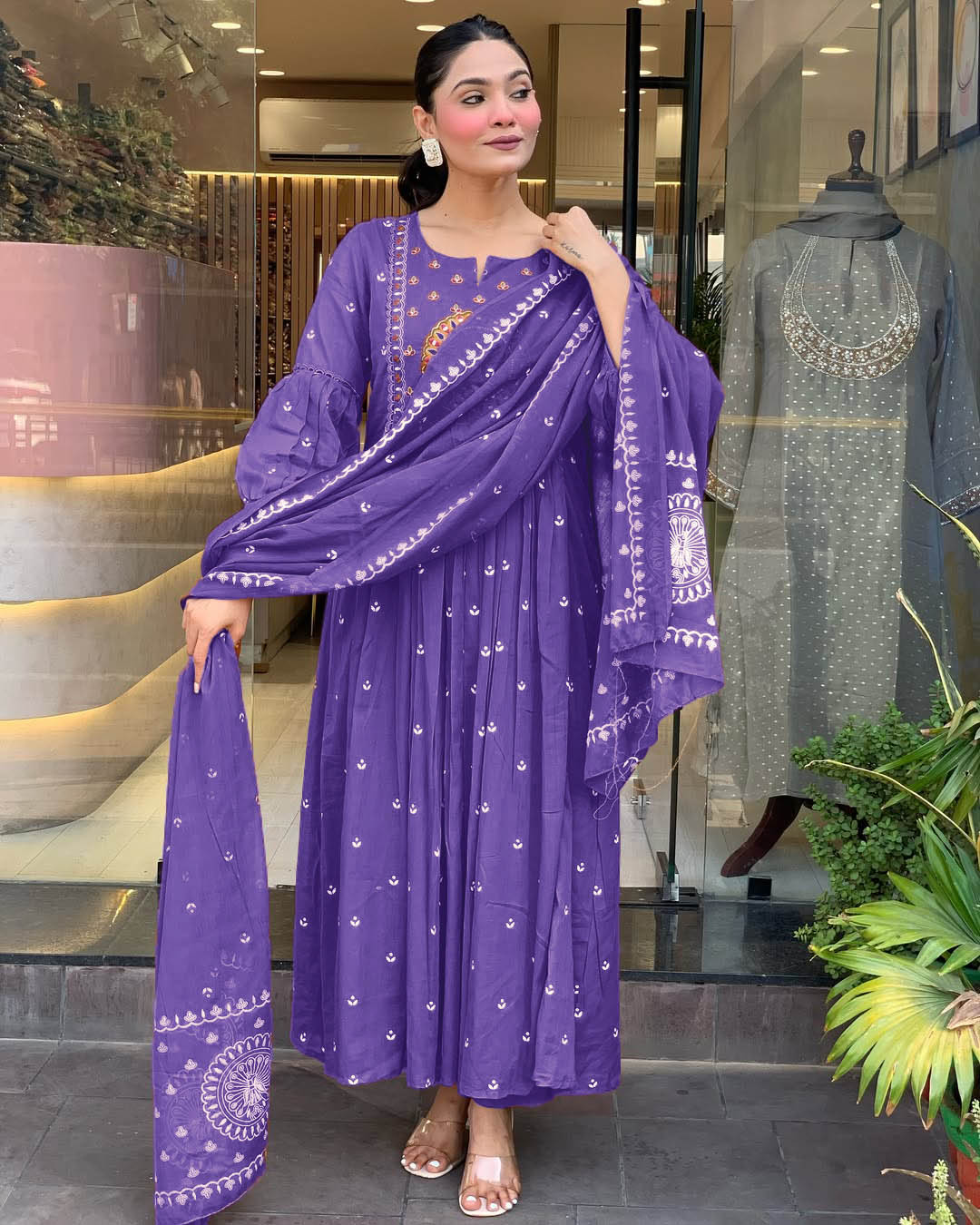 Ethnic Set Women Embroidery Anarkali Kurta and Pant with Dupatta