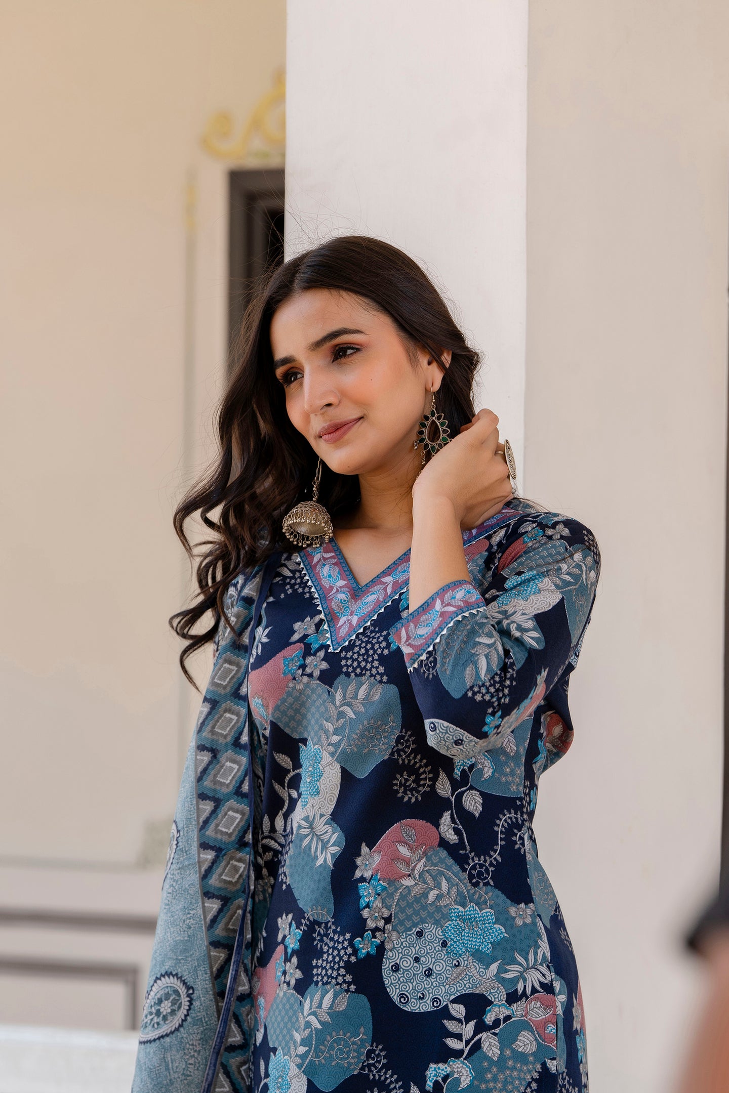 Ethnic Set Women Printed A-Line Kurta and Pant set with Dupatta