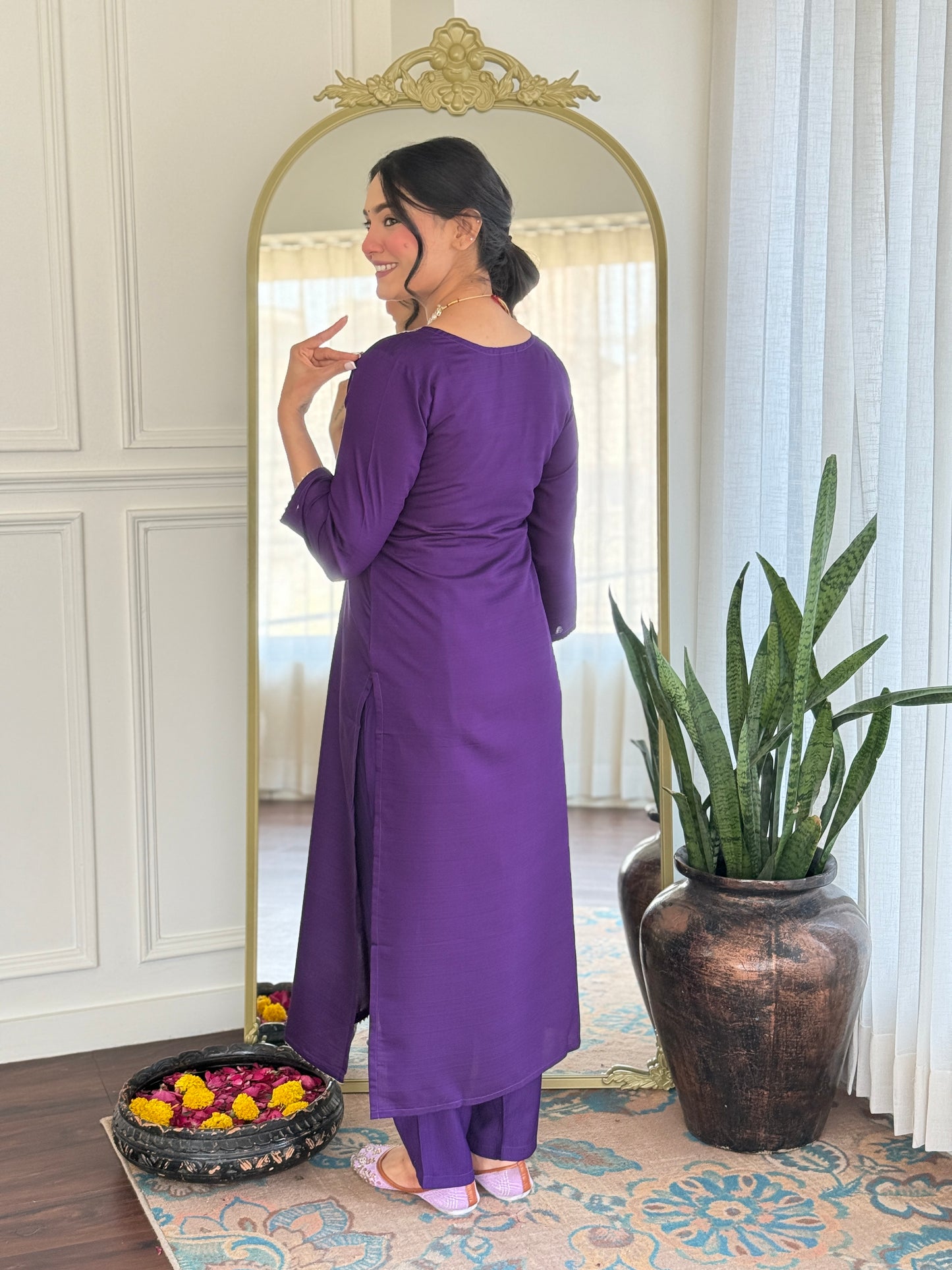 Elegant Solid Embroidered Kurta Set for Women – Festive Wear with Dupatta