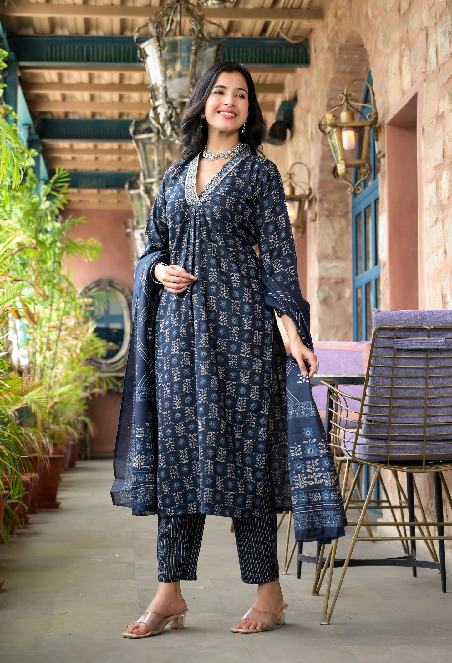 Ethnic Set Women Embroidery Straight Kurta and Pant set with Dupatta - Ethnic Set