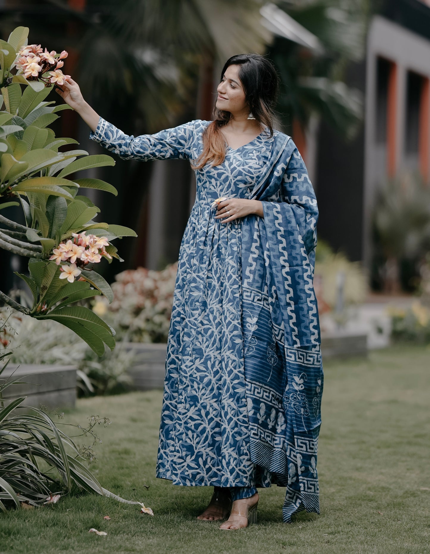 Ethnic Set Women Printed Anarkali Kurta and Pant Set With Dupatta
