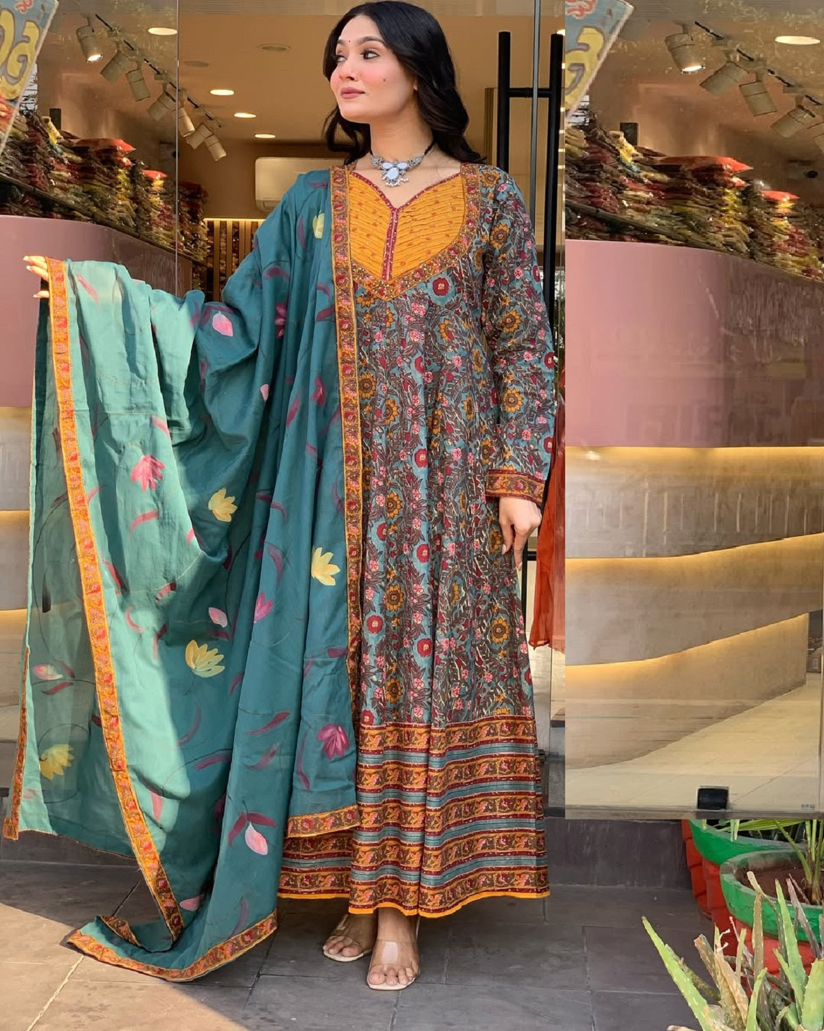 Ethnic Set Women Printed A-Line Kurta And Pant Set With Dupatta
