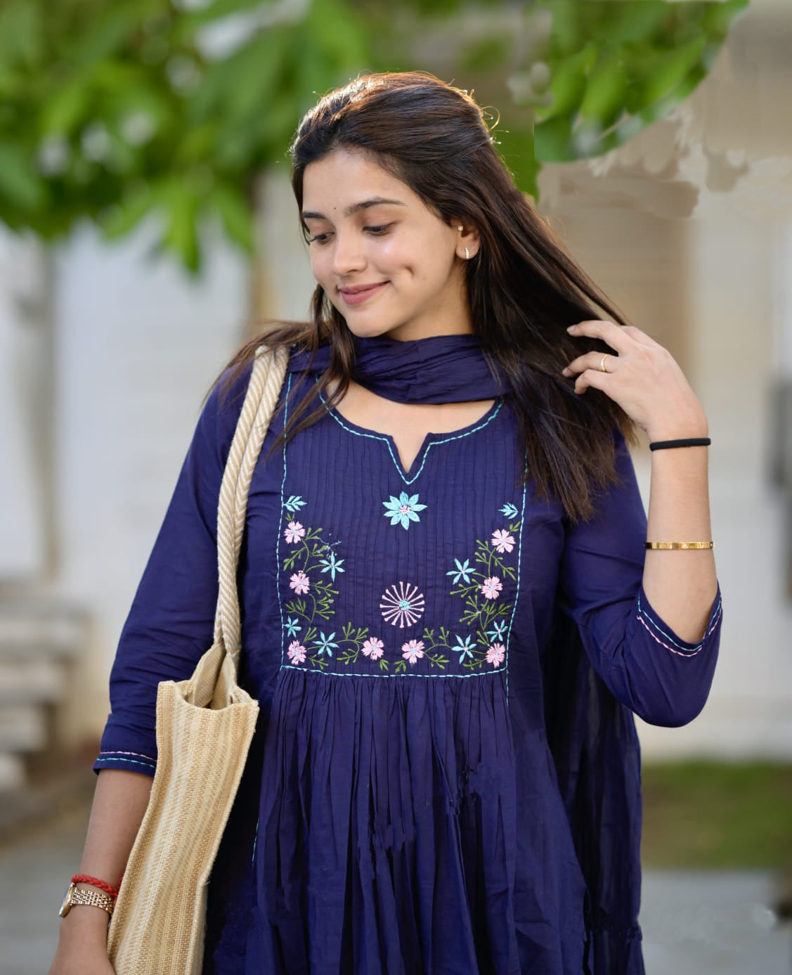 Ethnic Set  Women Silk Embroidery Straight Kurta and Pant Set with Dupatta