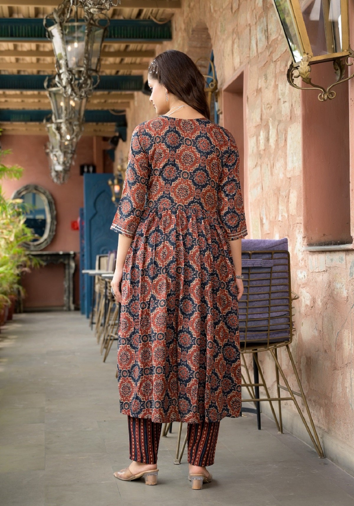 Ethnic Set Women Anarkali Printed Kurta and Pant Set With Dupatta